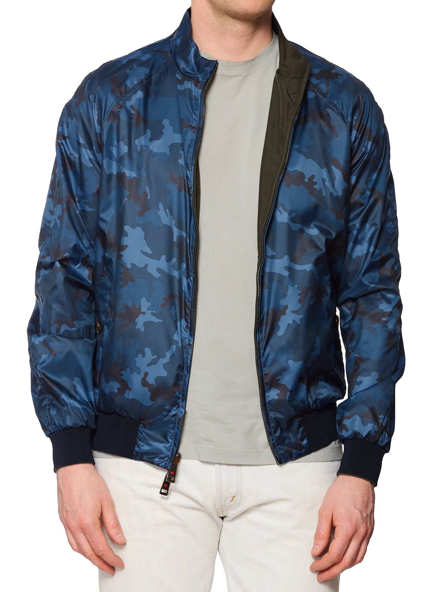 KITON KIRED "Troy 2" Olive-Blue Camo Reversible Rain Bomber Jacket EU 52 NEW US L