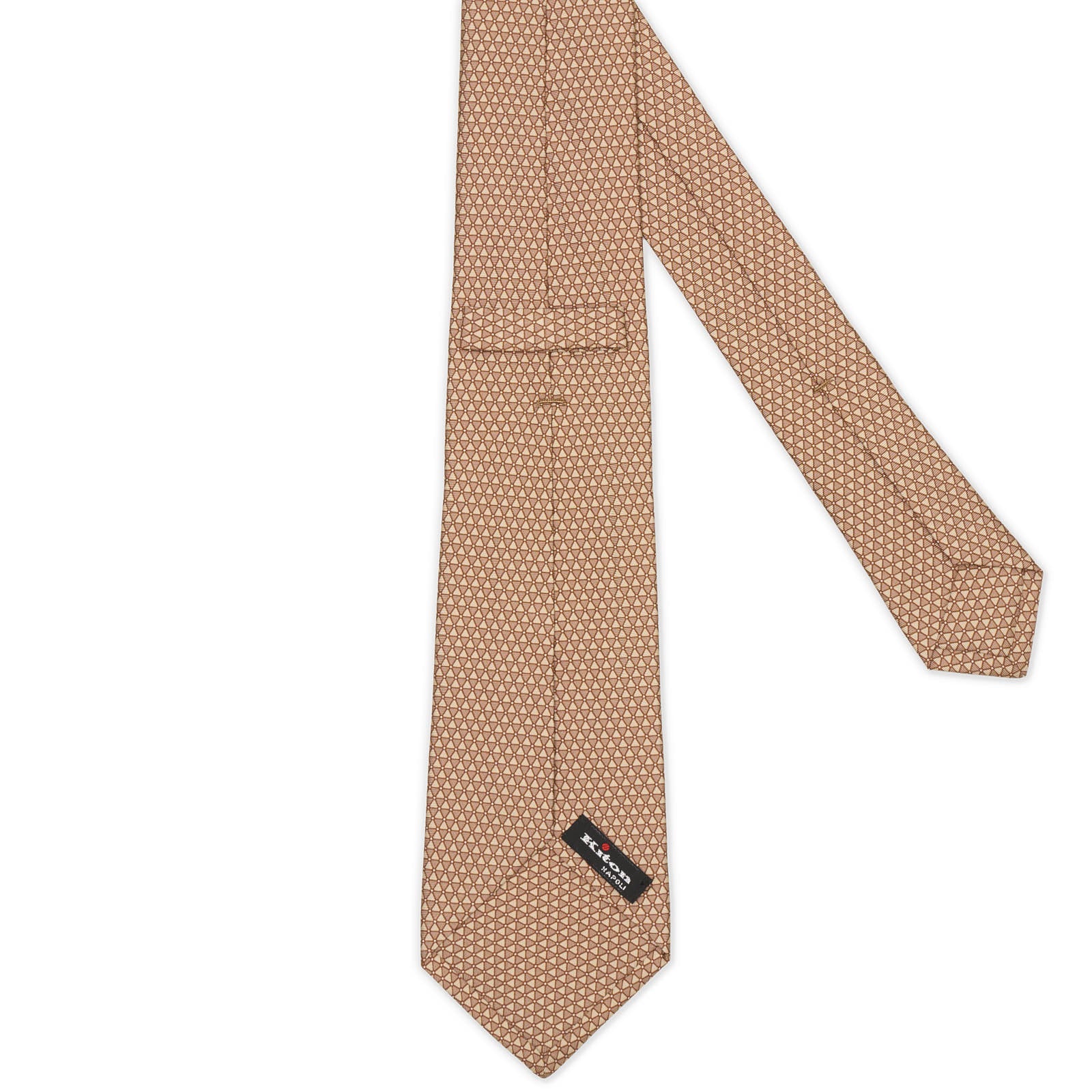 KITON Light Brown Geometric Seven Fold Silk Tie NEW