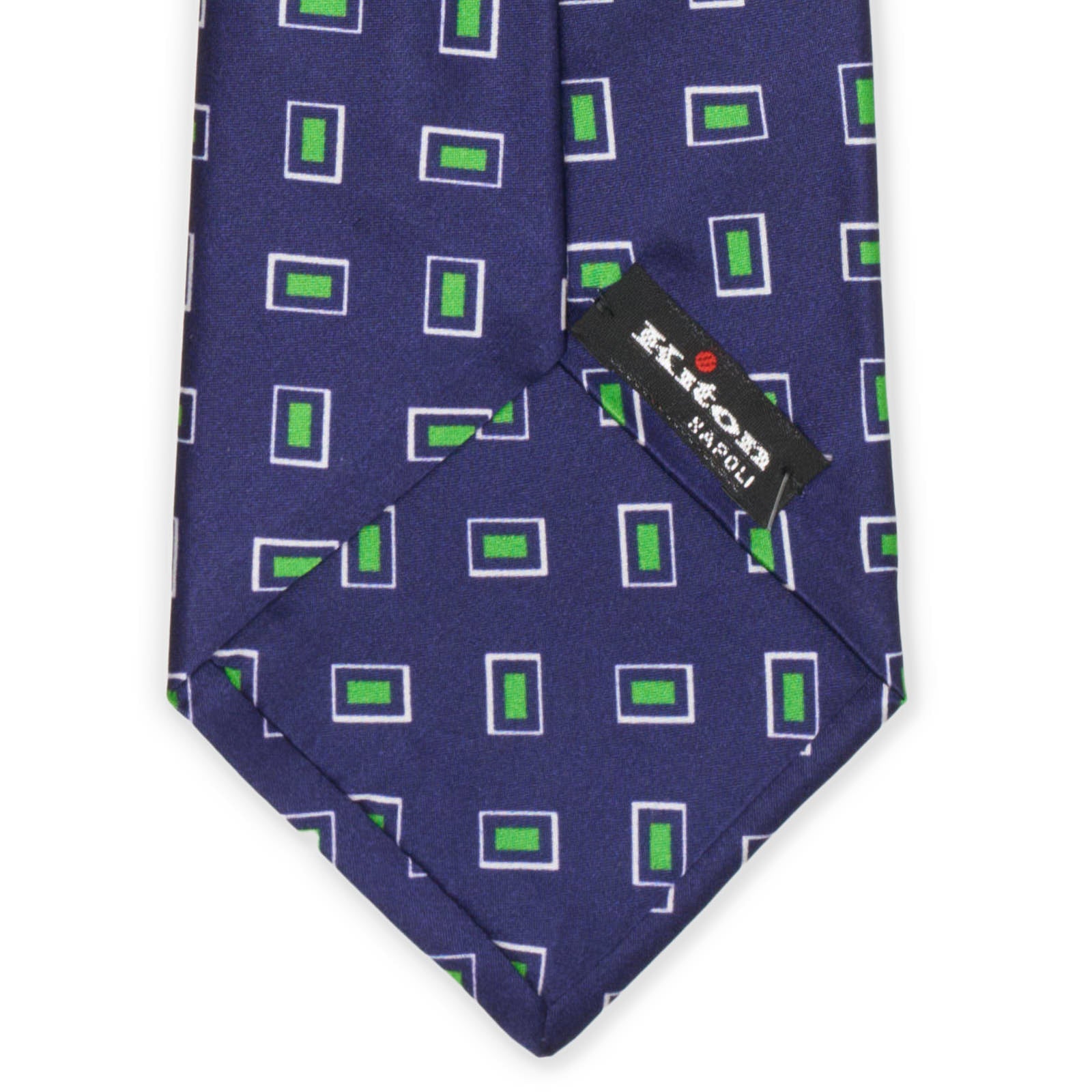 KITON Light Dark Blue-Green Geometric Seven Fold Silk Tie NEW