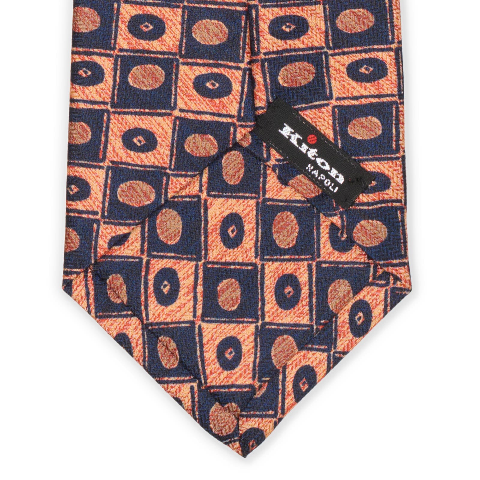 KITON Light Orange-Dark Blue Geometric Seven Fold Silk Tie NEW