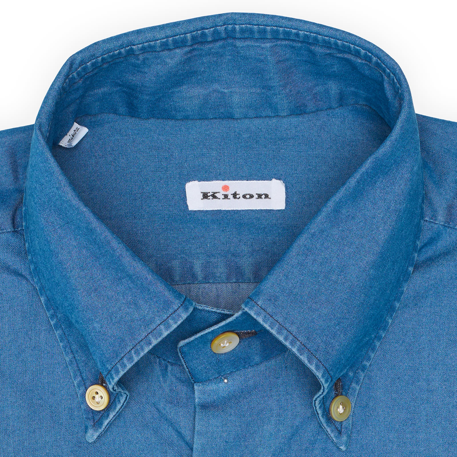 KITON Napoli Handmade Blue Denim Cotton Button-Down Shirt EU 39 NEW US 15.5