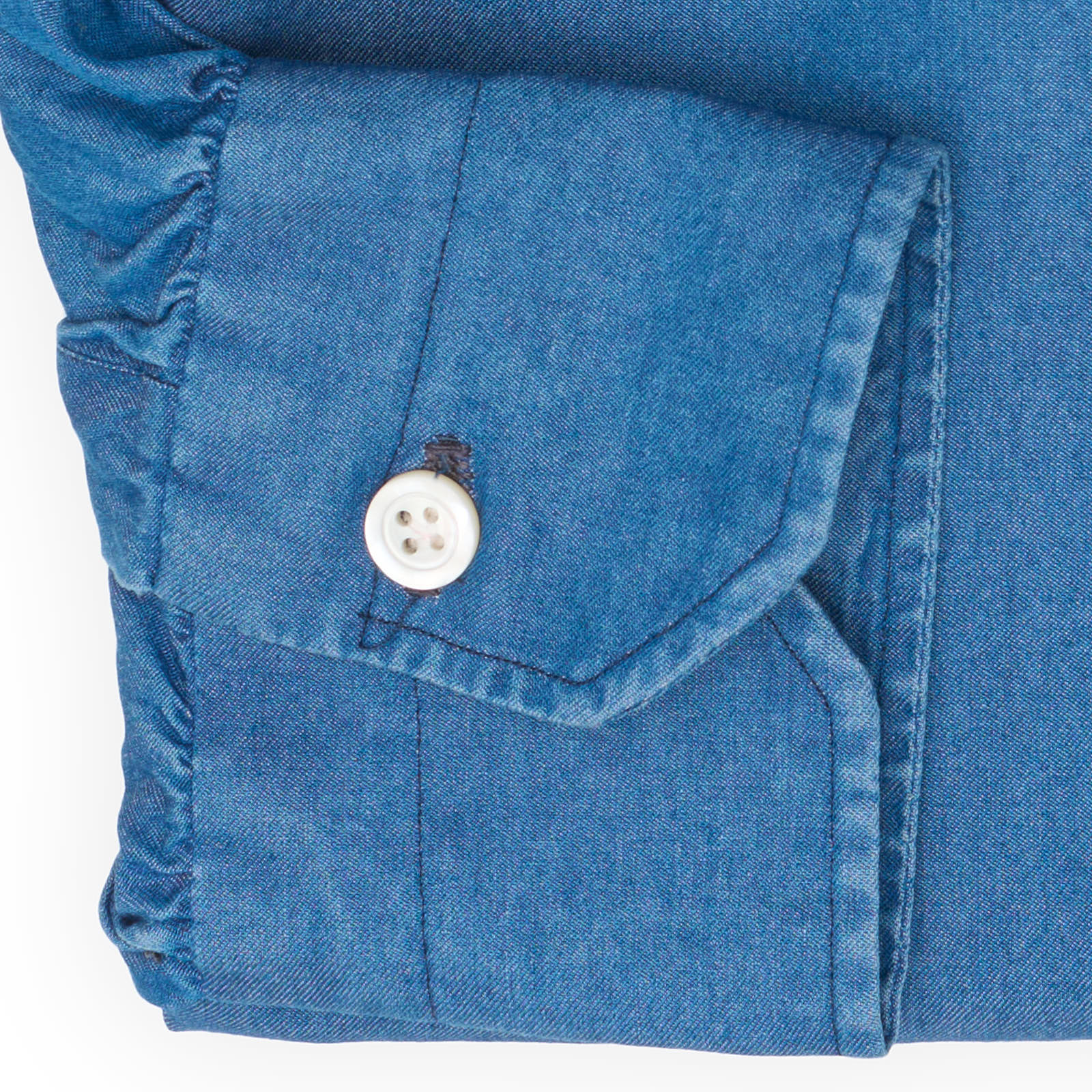 KITON Napoli Handmade Blue Denim Cotton Shirt EU 39 NEW US 15.5