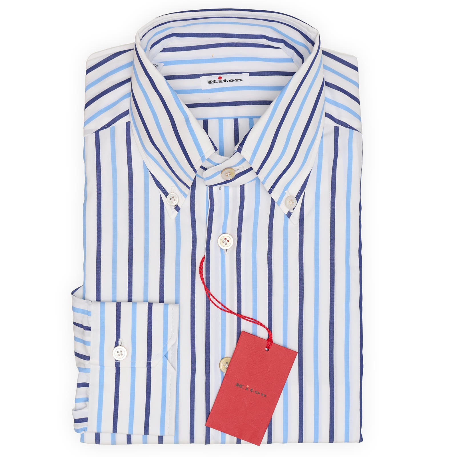 KITON Napoli Handmade Blue Striped Cotton Dress Shirt EU 40 NEW US 15.75