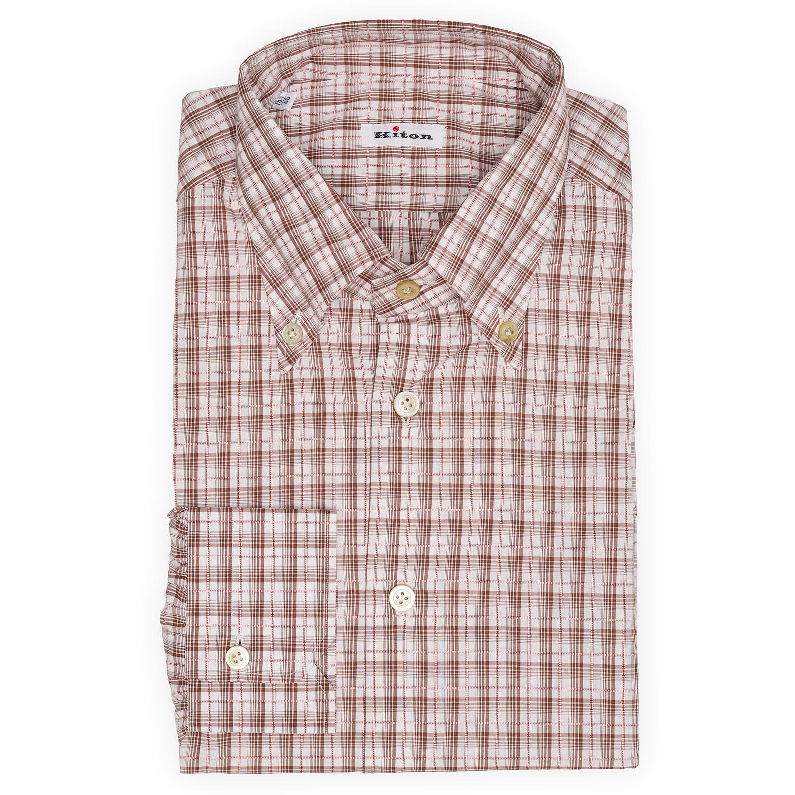 KITON Napoli Handmade Brown Plaid Button-Down Cotton Shirt NEW