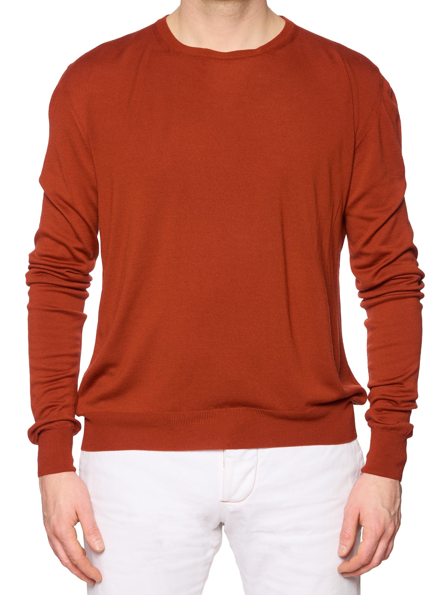 KITON Napoli Handmade Burnt Orange Wool Crewneck Sweater EU 50 US M