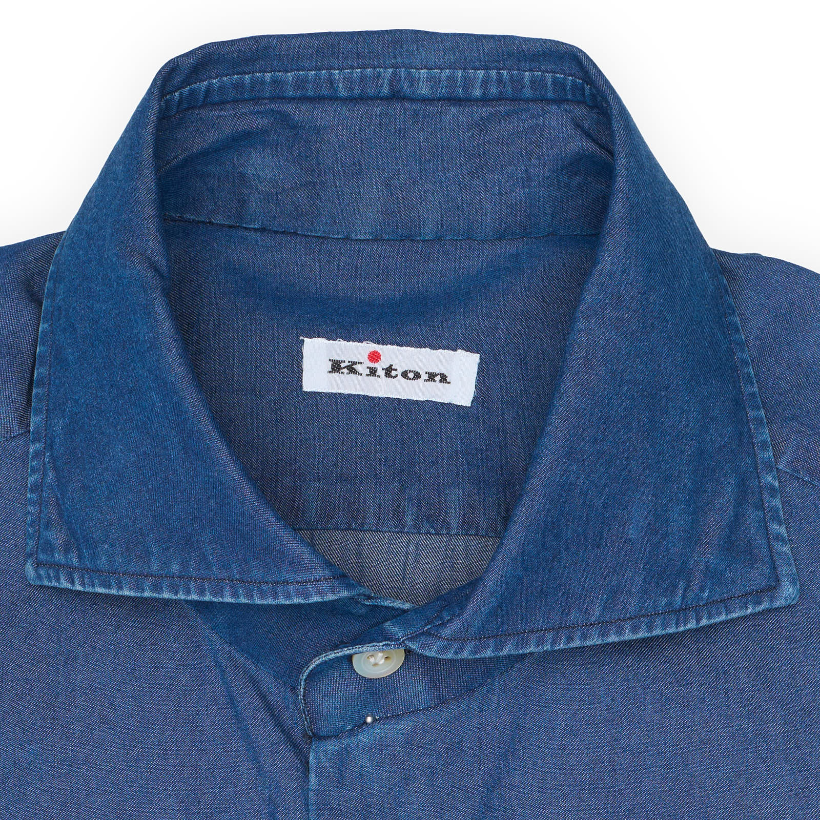 KITON Napoli Handmade Dark Blue Denim Cotton Shirt EU 39 NEW US 15.5