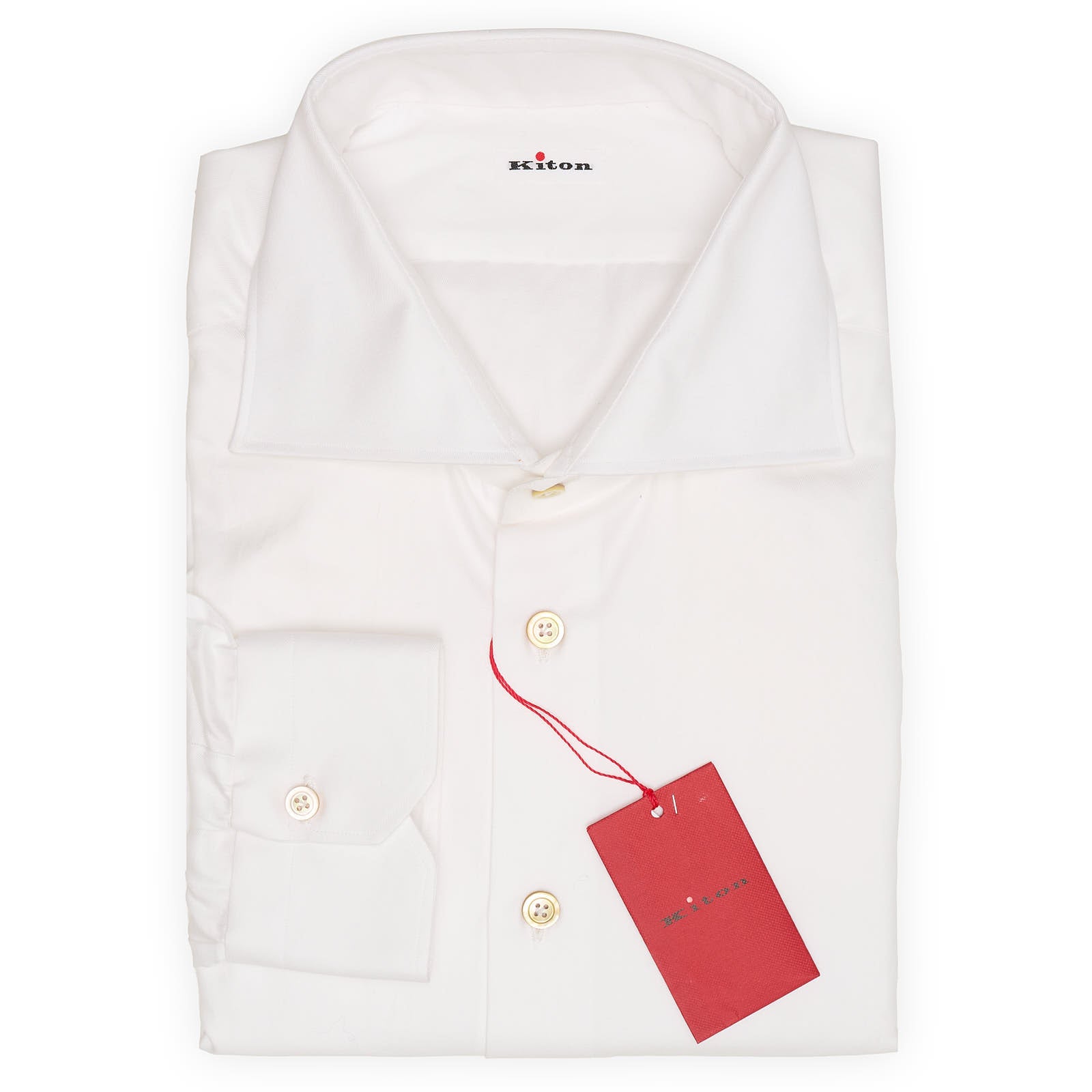 KITON Napoli Handmade White Twill Cotton Dress Shirt EU 45 NEW US 18