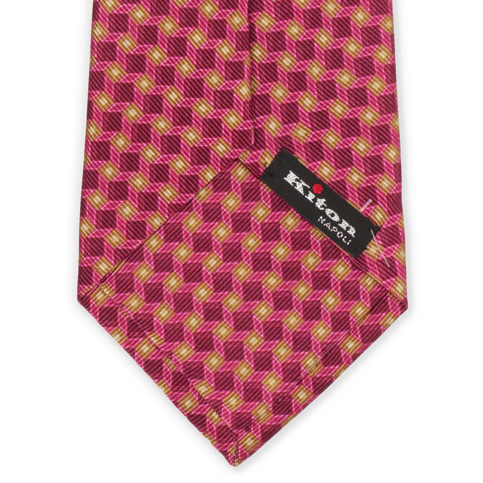 KITON Pink Geometric Seven Fold Silk Tie NEW