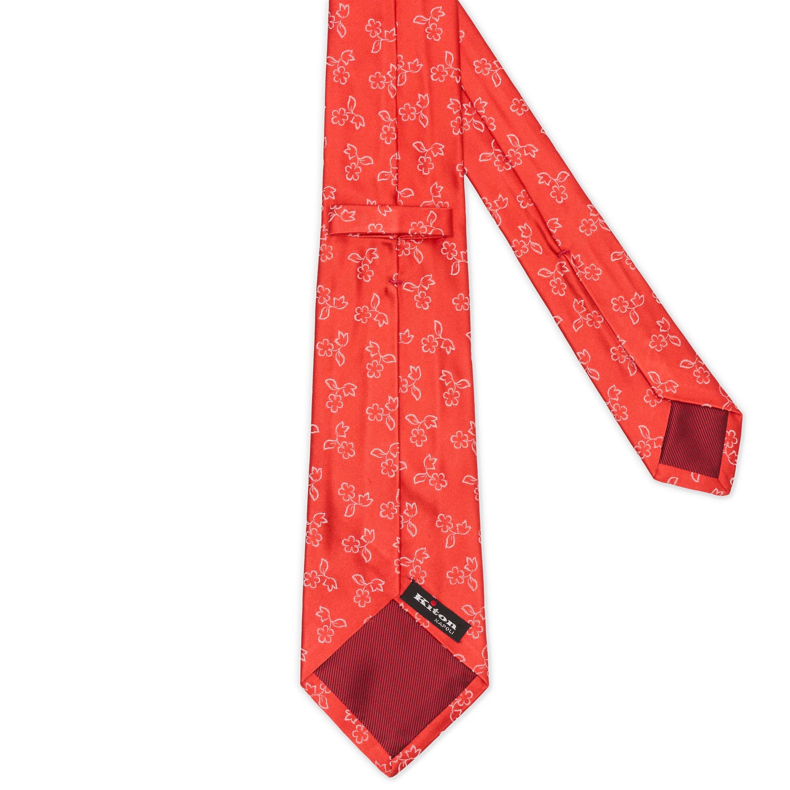 KITON Red Floral Seven Fold Silk Tie NEW