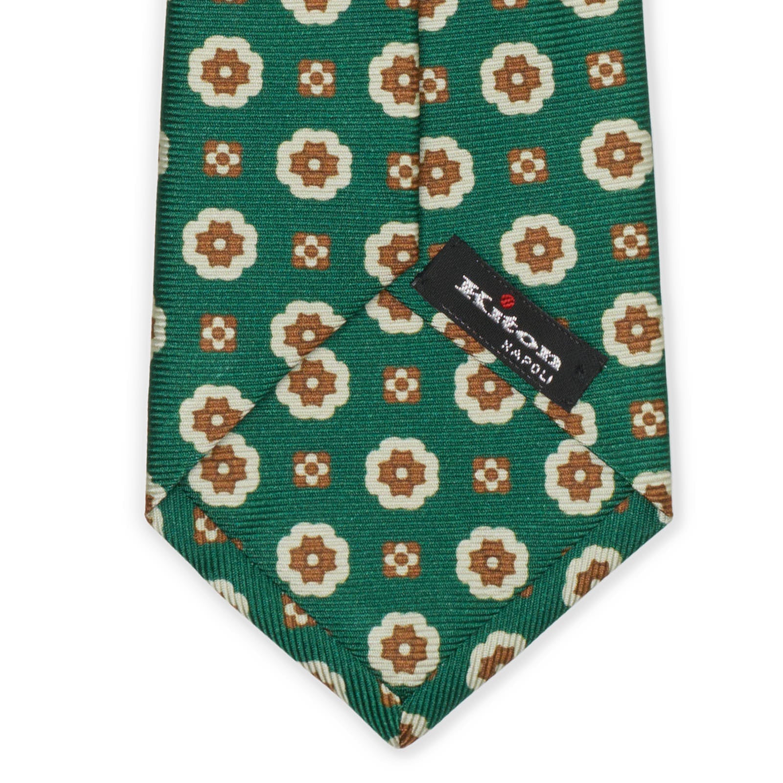 KITON Green-Brown Medallion Seven Fold Silk Tie NEW