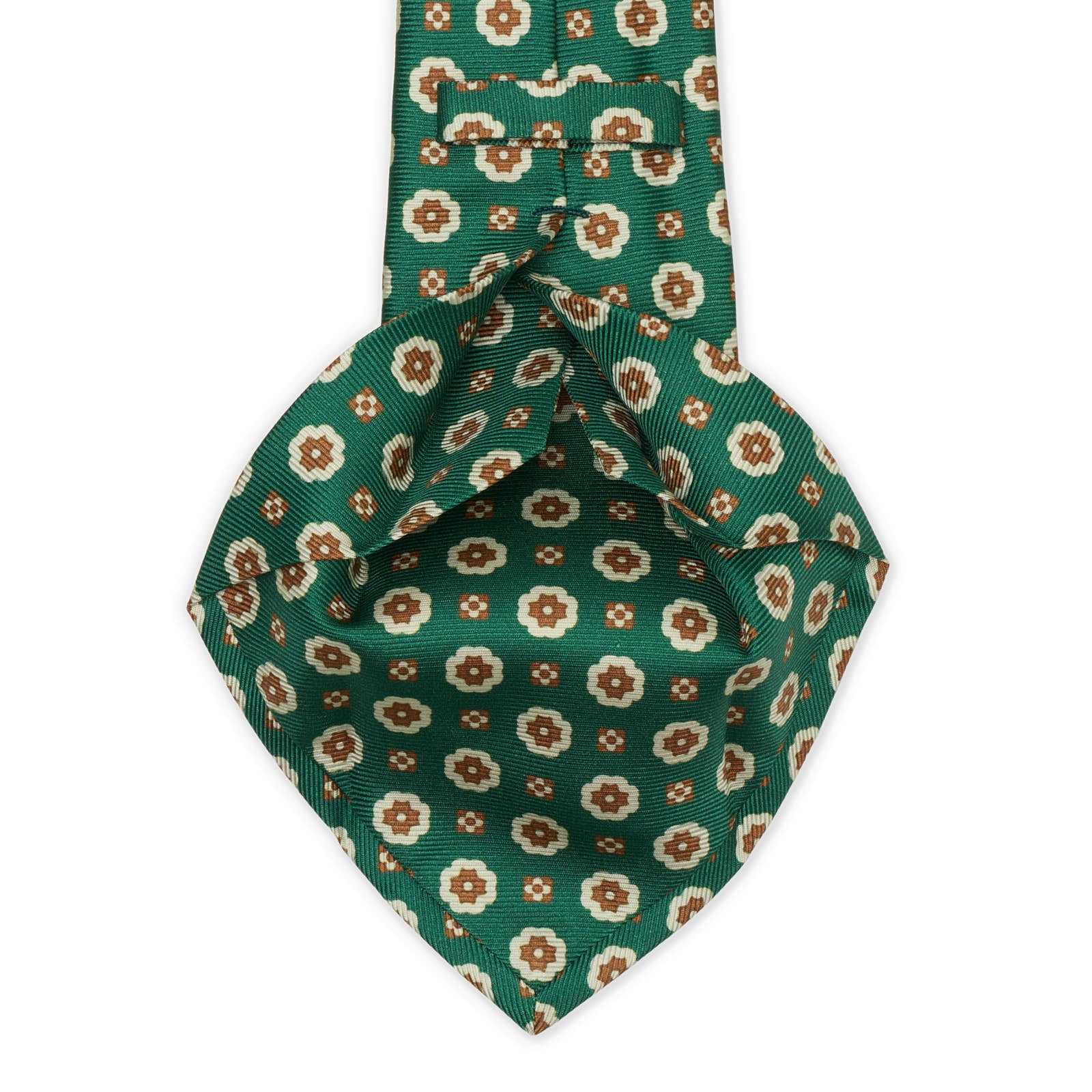 KITON Green-Brown Medallion Seven Fold Silk Tie NEW