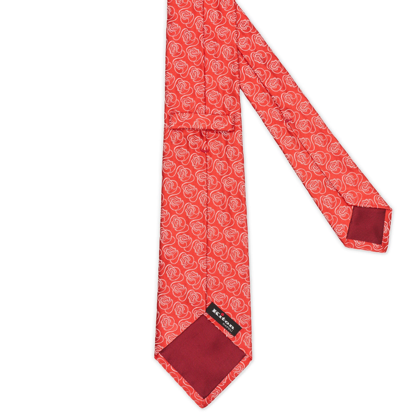 Kiton Red-White Floral Seven Fold Silk Tie NEW