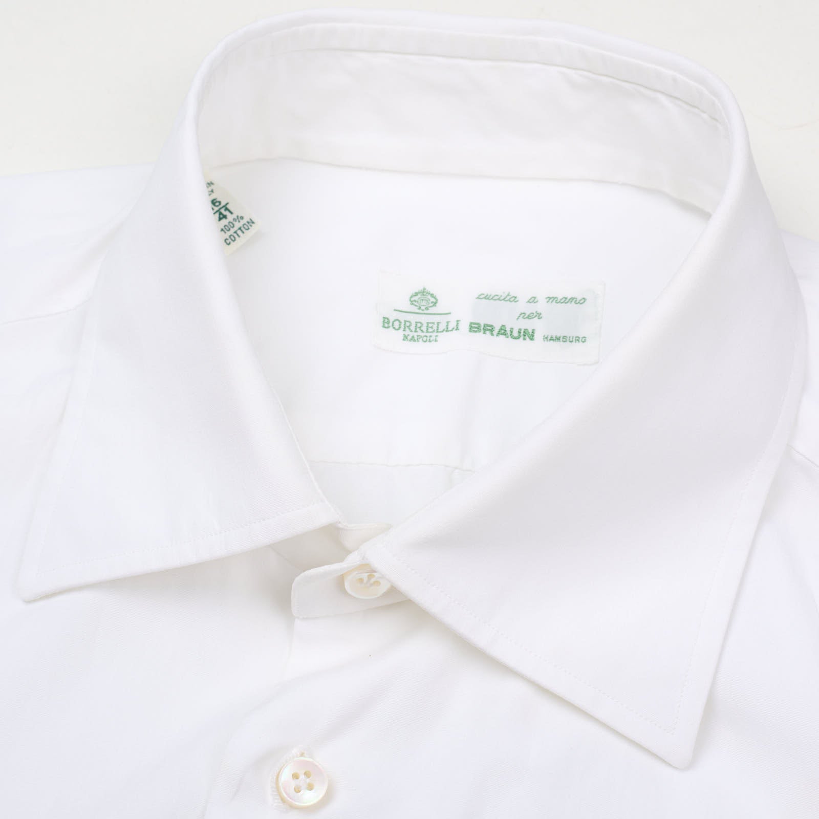 LUIGI BORRELLI Napoli White Poplin French Cuff Dress Shirt EU 41 NEW US 16 Slim