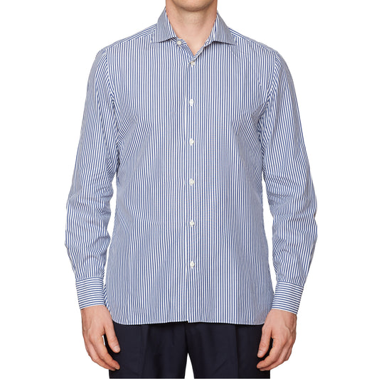 Saint Laurent - Men - Monogram Button-Down Collar Striped Cotton-poplin Shirt Blue - EU 38