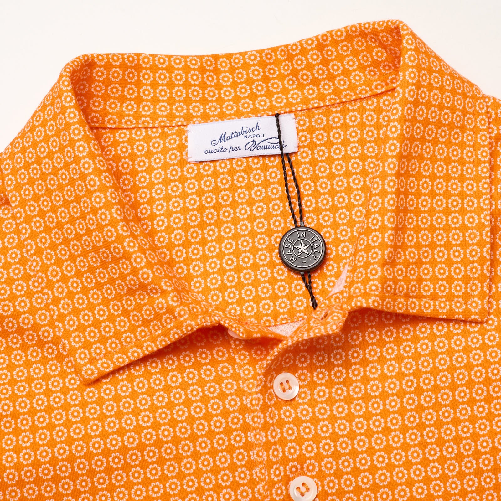 MATTABISCH Milano for VANNUCCI Orange Medallion Cotton Polo Shirt EU 46 NEW XS