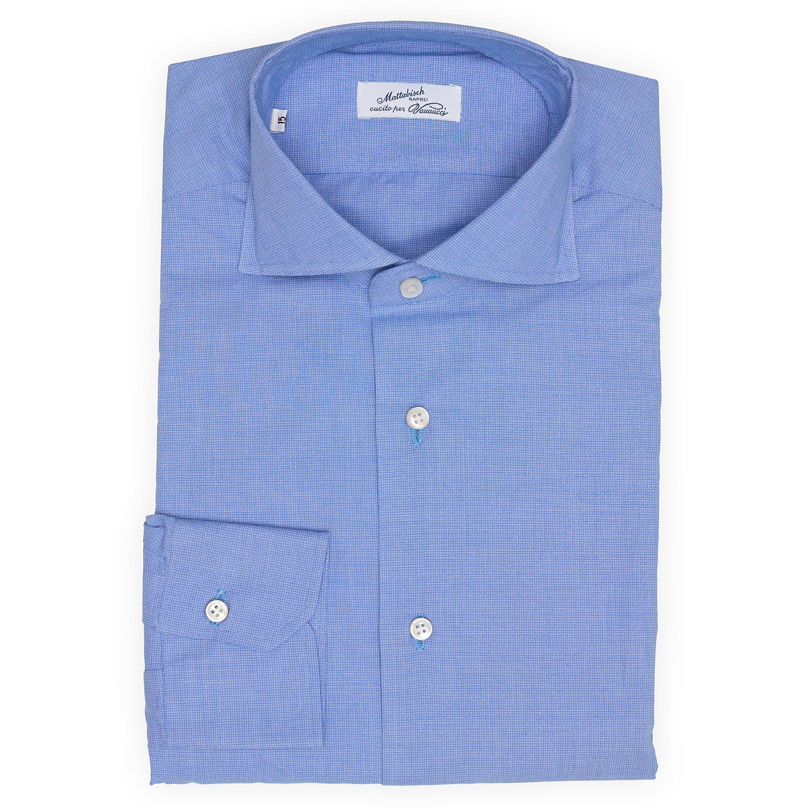 MATTABISCH Blue Poplin Cotton Handmade Dress Shirt EU 38 US 15 NEW