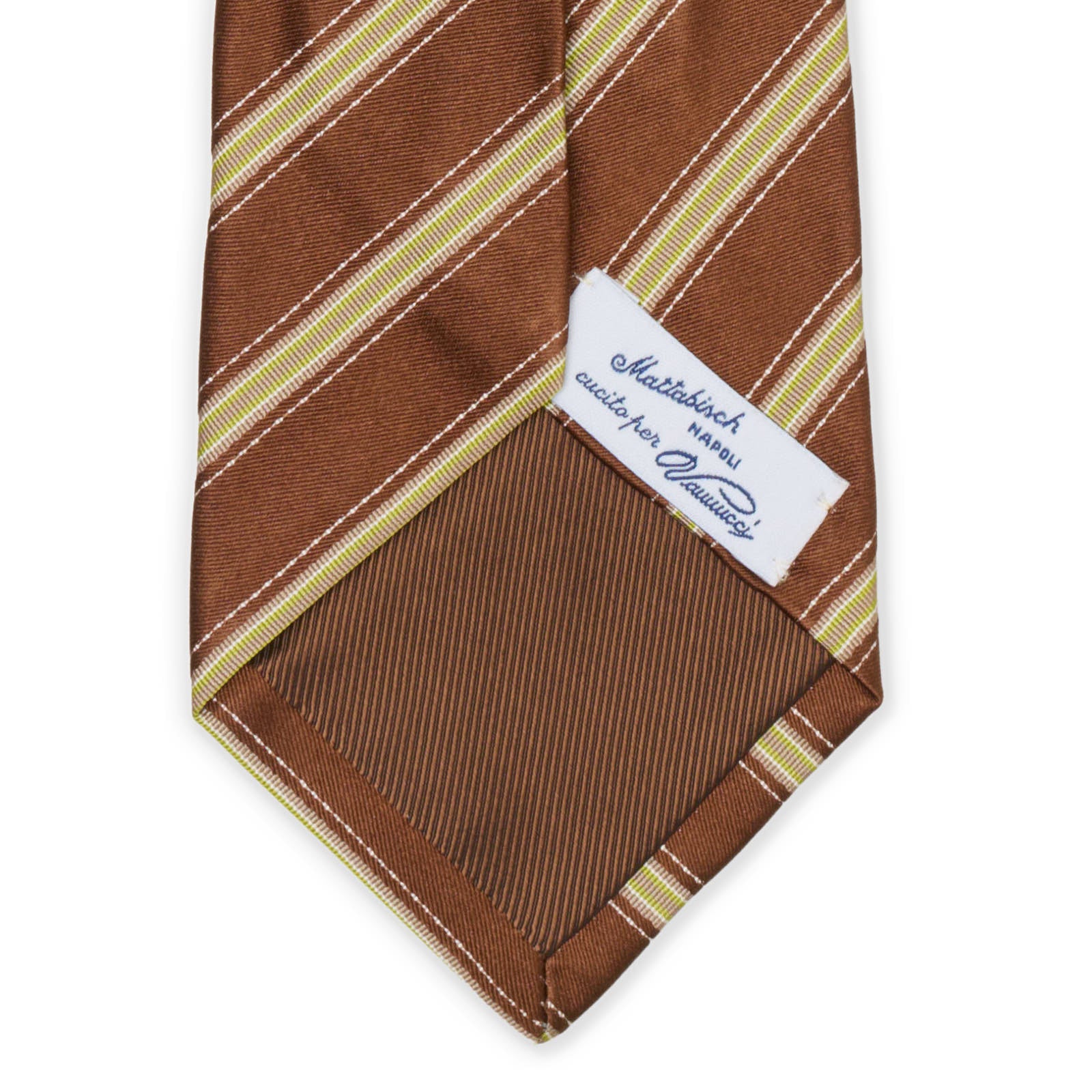 MATTABISCH for VANNUCCI Brown and Green Diagonal Striped Silk Seven Fold Tie NEW