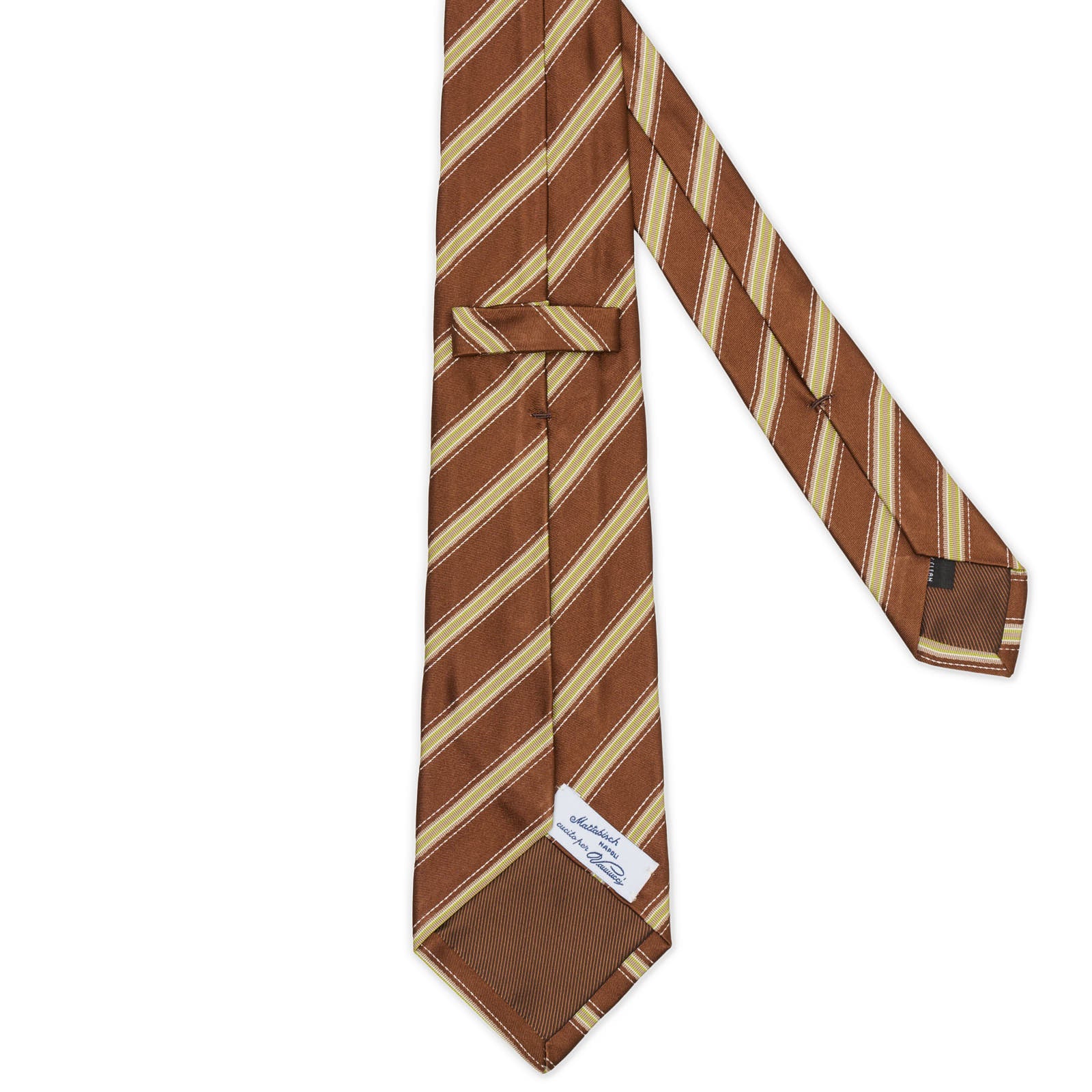 MATTABISCH for VANNUCCI Brown and Green Diagonal Striped Silk Seven Fold Tie NEW