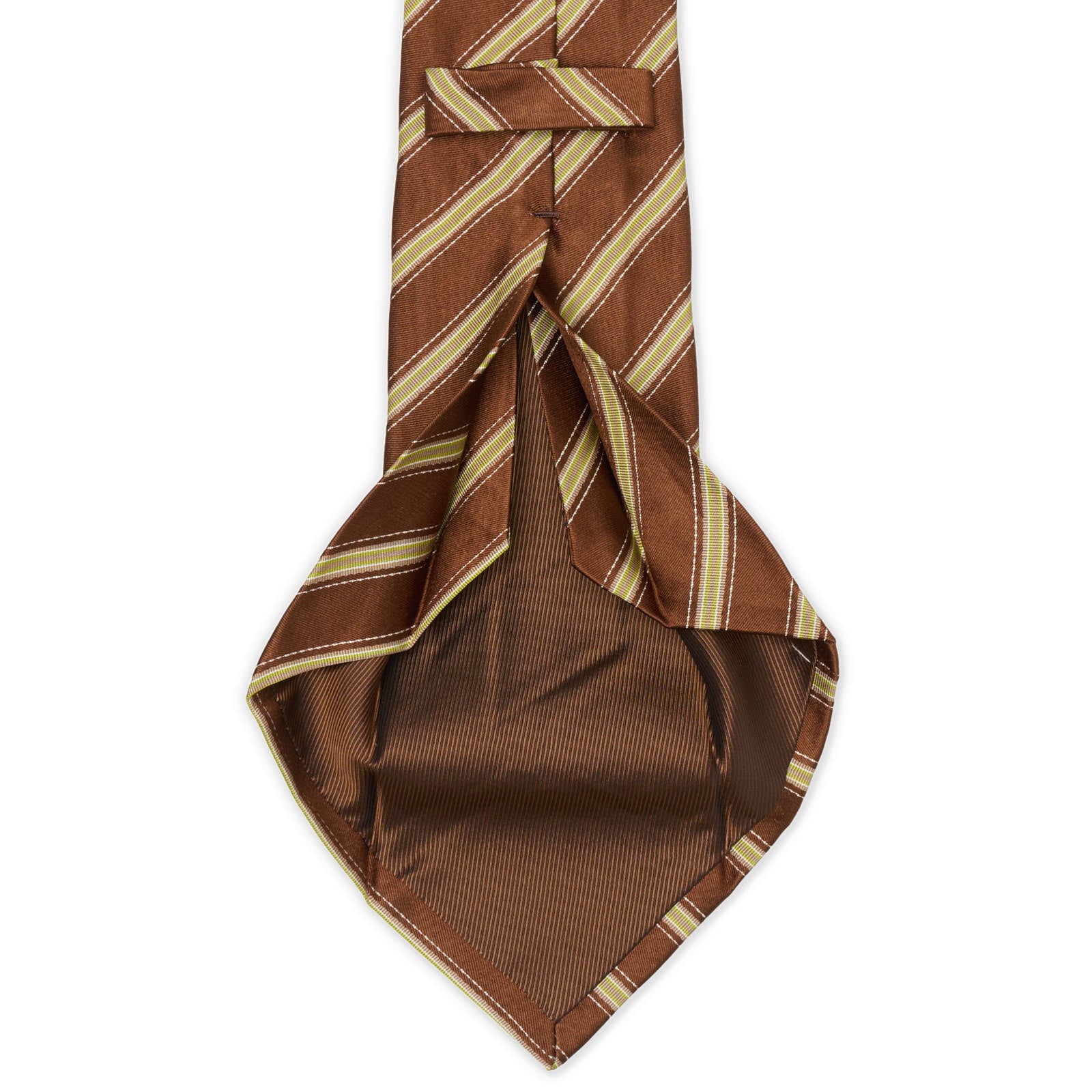 MATTABISCH for VANNUCCI Brown and Green Diagonal Striped Silk Seven Fold Tie NEW