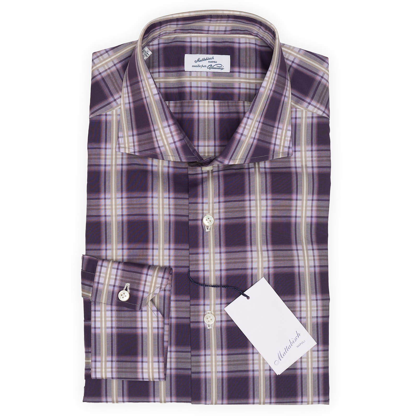 MATTABISCH for VANNUCCI Purple Plaid Cotton Dress Shirt