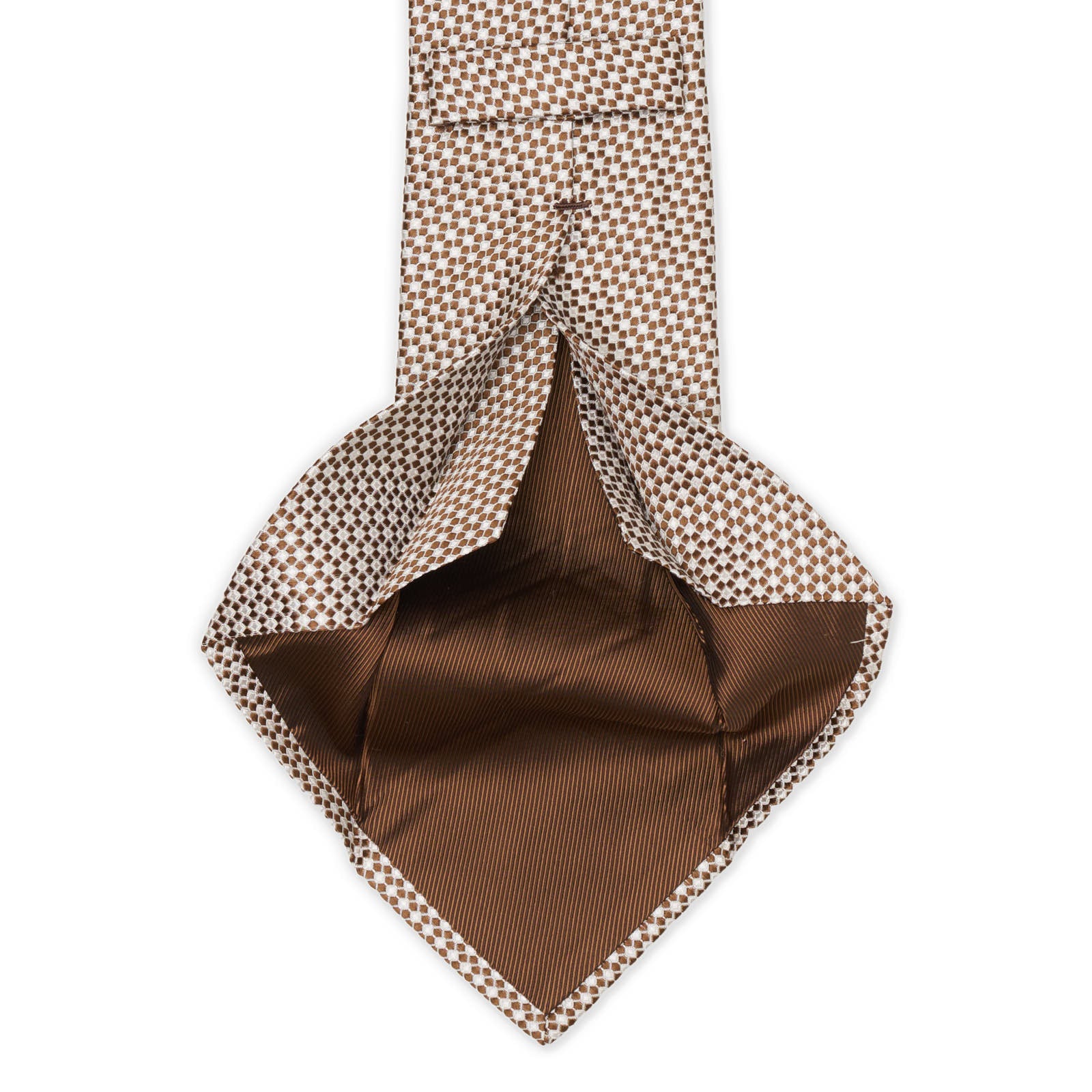 MATTABISCH of for VANNUCCI Brown and White Geometric Seven Fold Silk Tie NEW