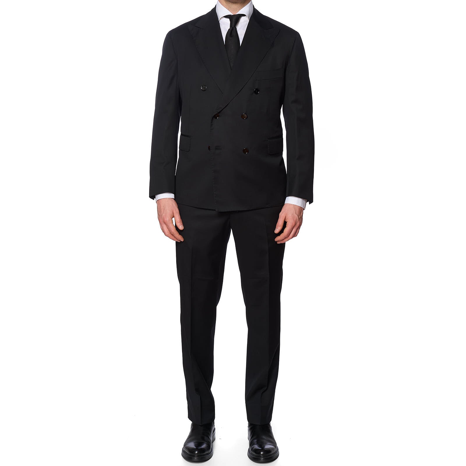 MAURO BLASI Napoli Handmade Black Wool DB Suit EU 56 NEW US 46 Short