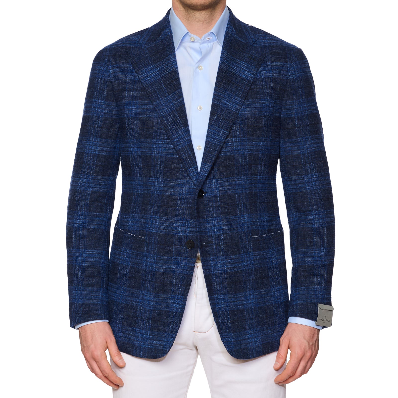 MAURO BLASI Napoli Handmade Blue Plaid Wool-Silk-Cotton Jacket NEW