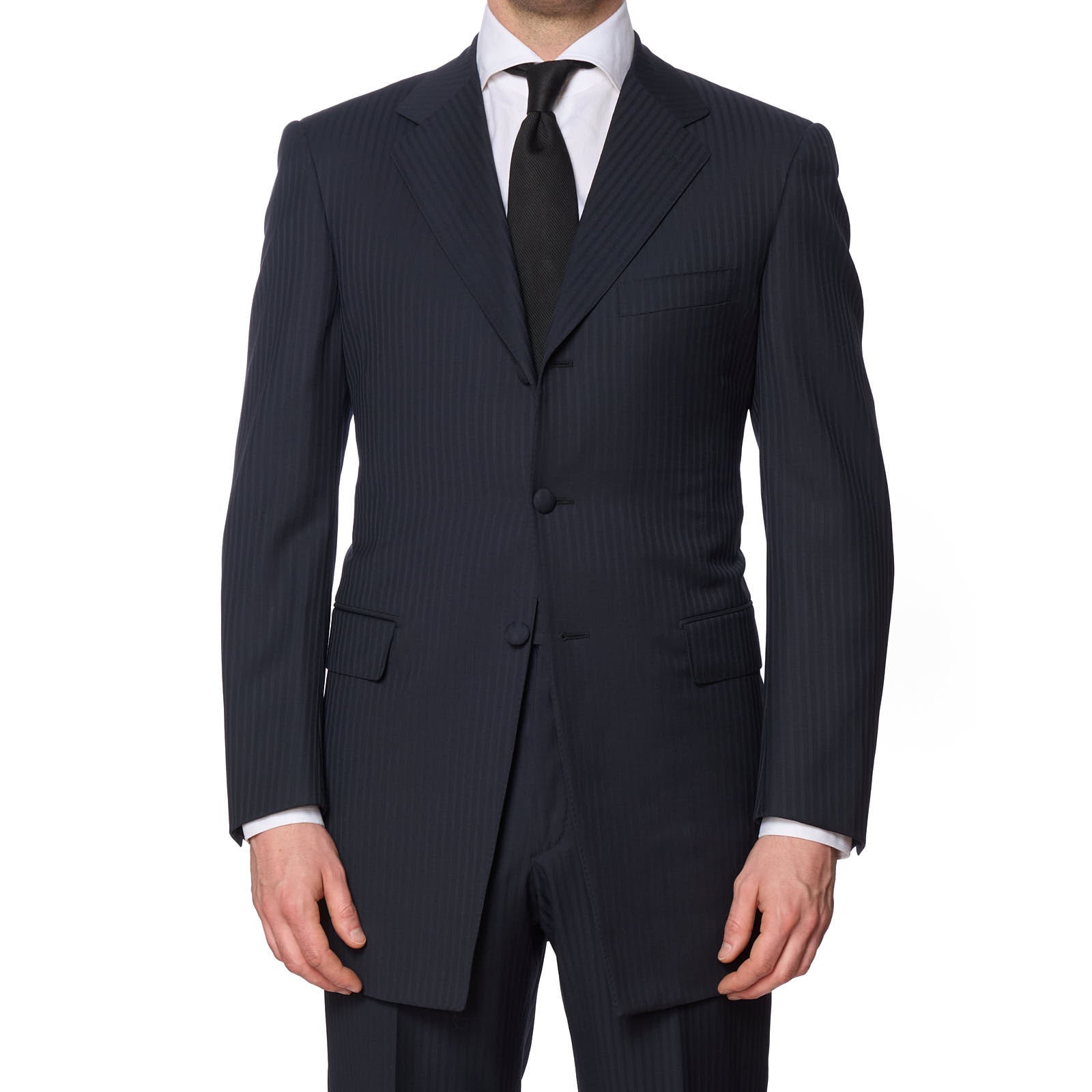 VANNUCCI Milano Navy Blue Striped Wool Super 130's Suit EU 50 NEW US 40