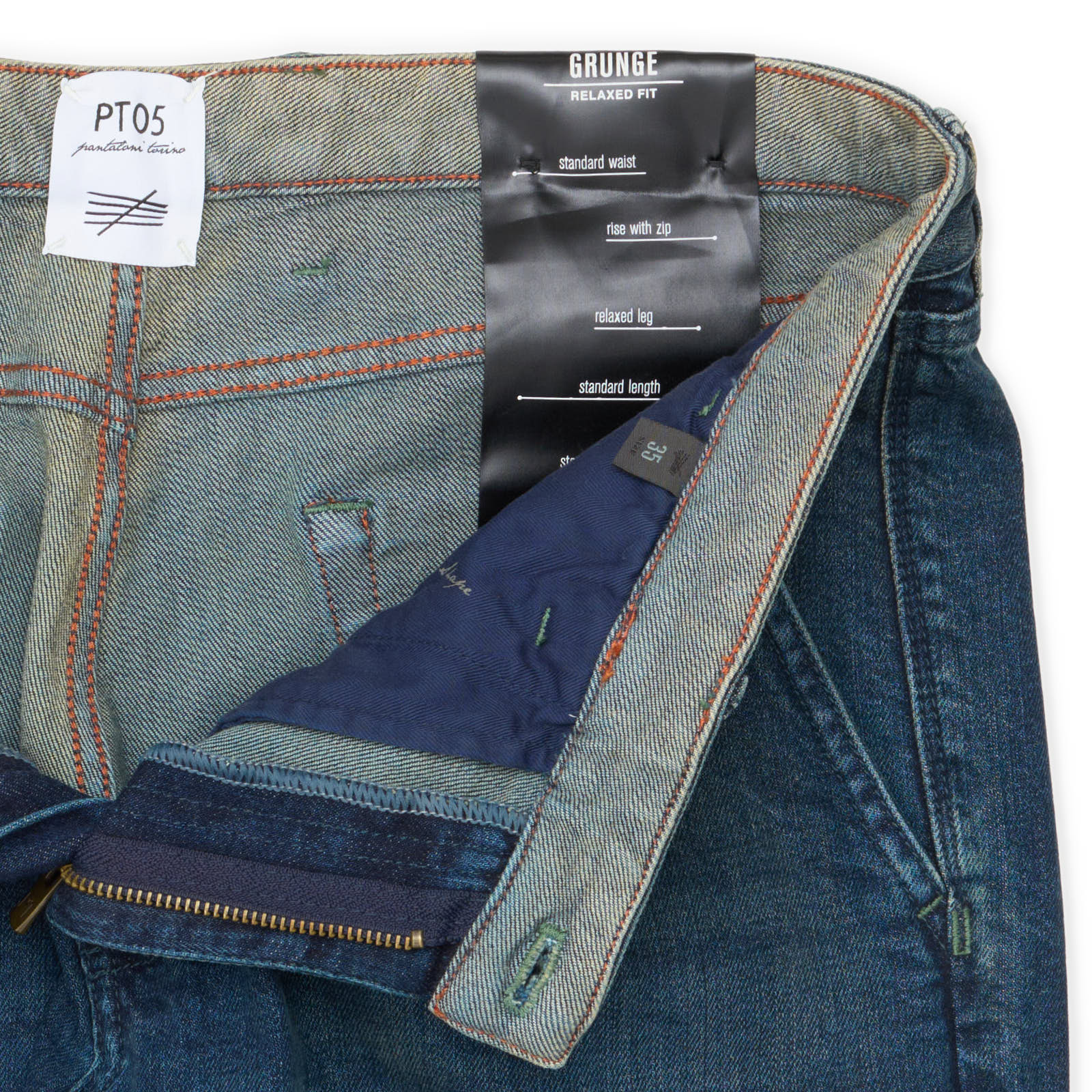 PT05 PANTALONI TORINO "Grunge" Blue Denim Relaxed Fit Jeans Pants NEW US 35