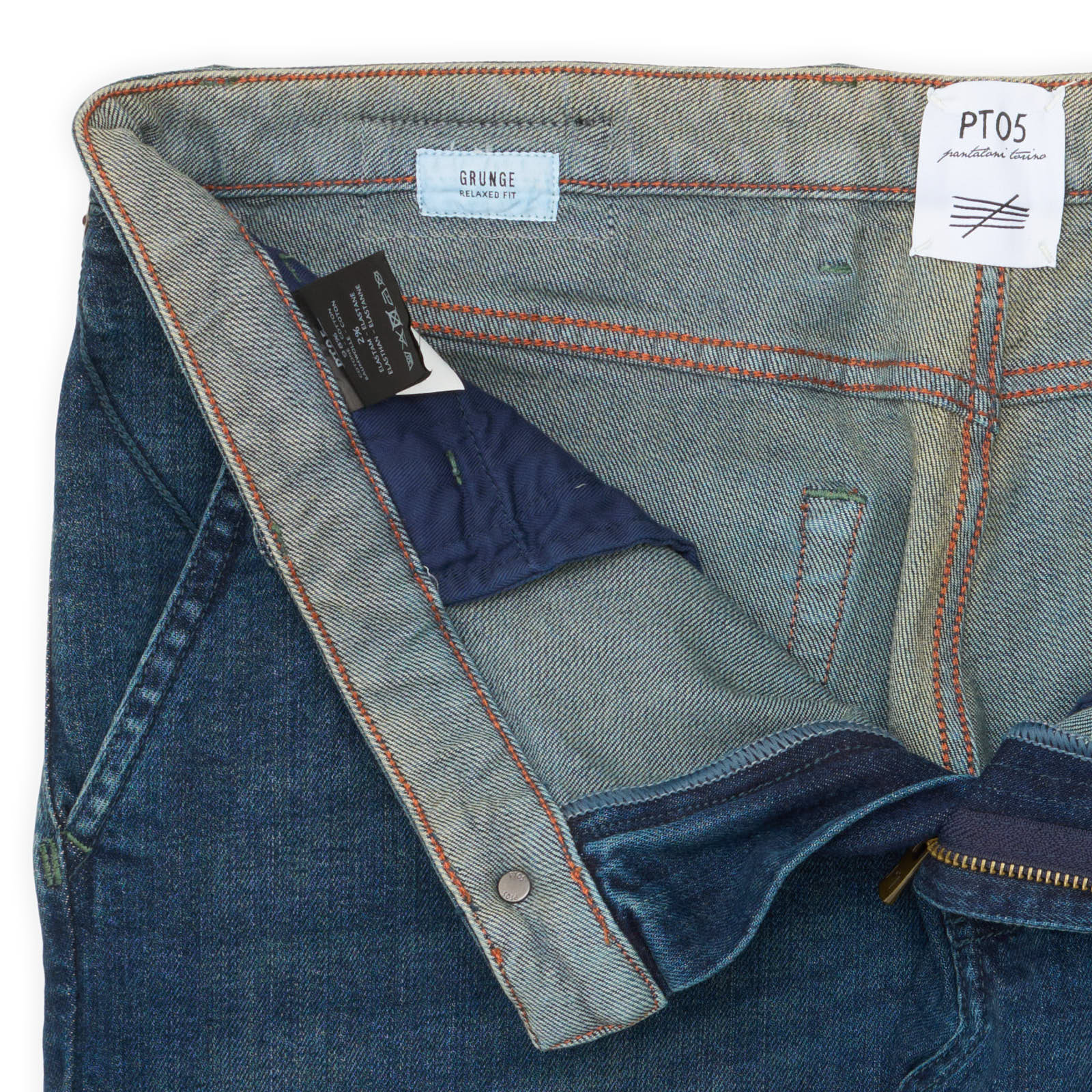 PT05 PANTALONI TORINO "Grunge" Blue Denim Relaxed Fit Jeans Pants NEW US 35