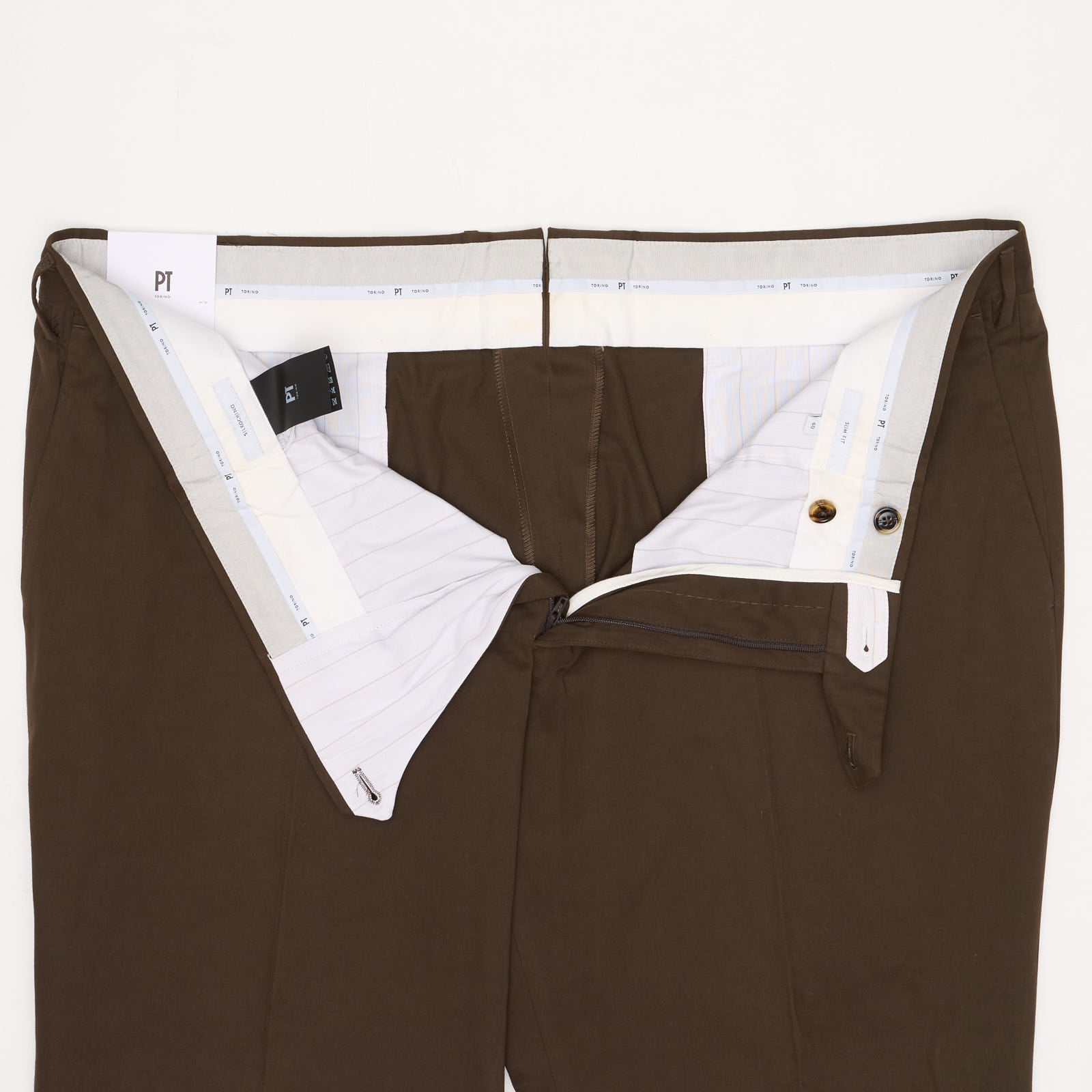 PT PANTALONI TORINO Brown Cotton-Silk Slim Fit Silkochino Pants EU 60 NEW US 40