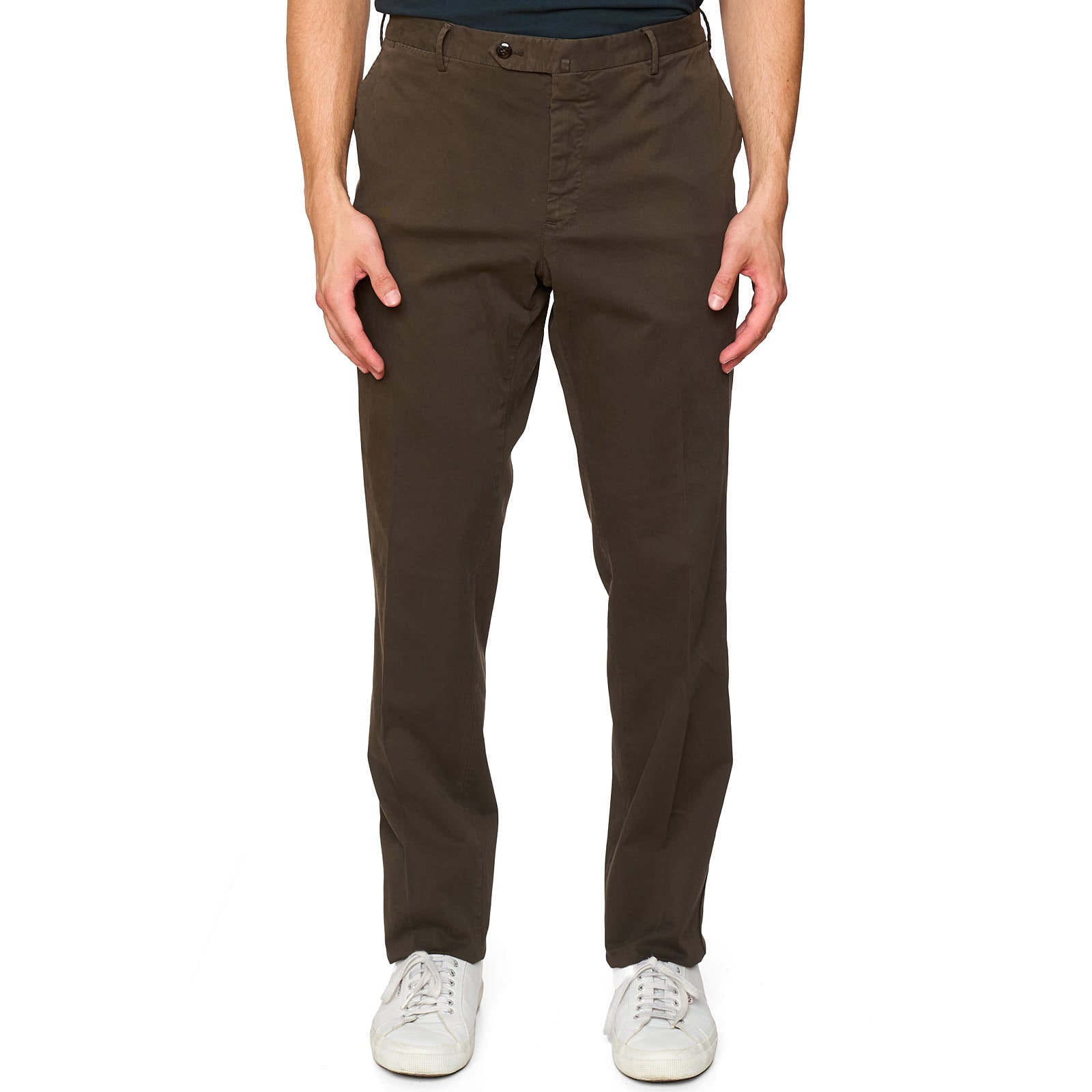 PT PANTALONI TORINO Taupe Cotton-Elastane Slim Fit Chino Pants NEW