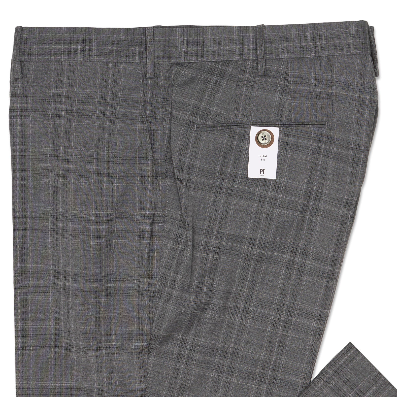 PT PANTALONI TORINO Gray Prince of Wales Wool-Polyester Slim Fit Dress Pants NEW