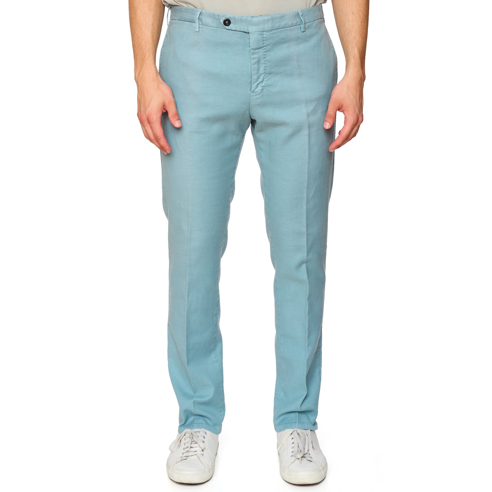 PT PANTALONI TORINO "Madison" Light Blue Cotton-Linen Chino Pants NEW