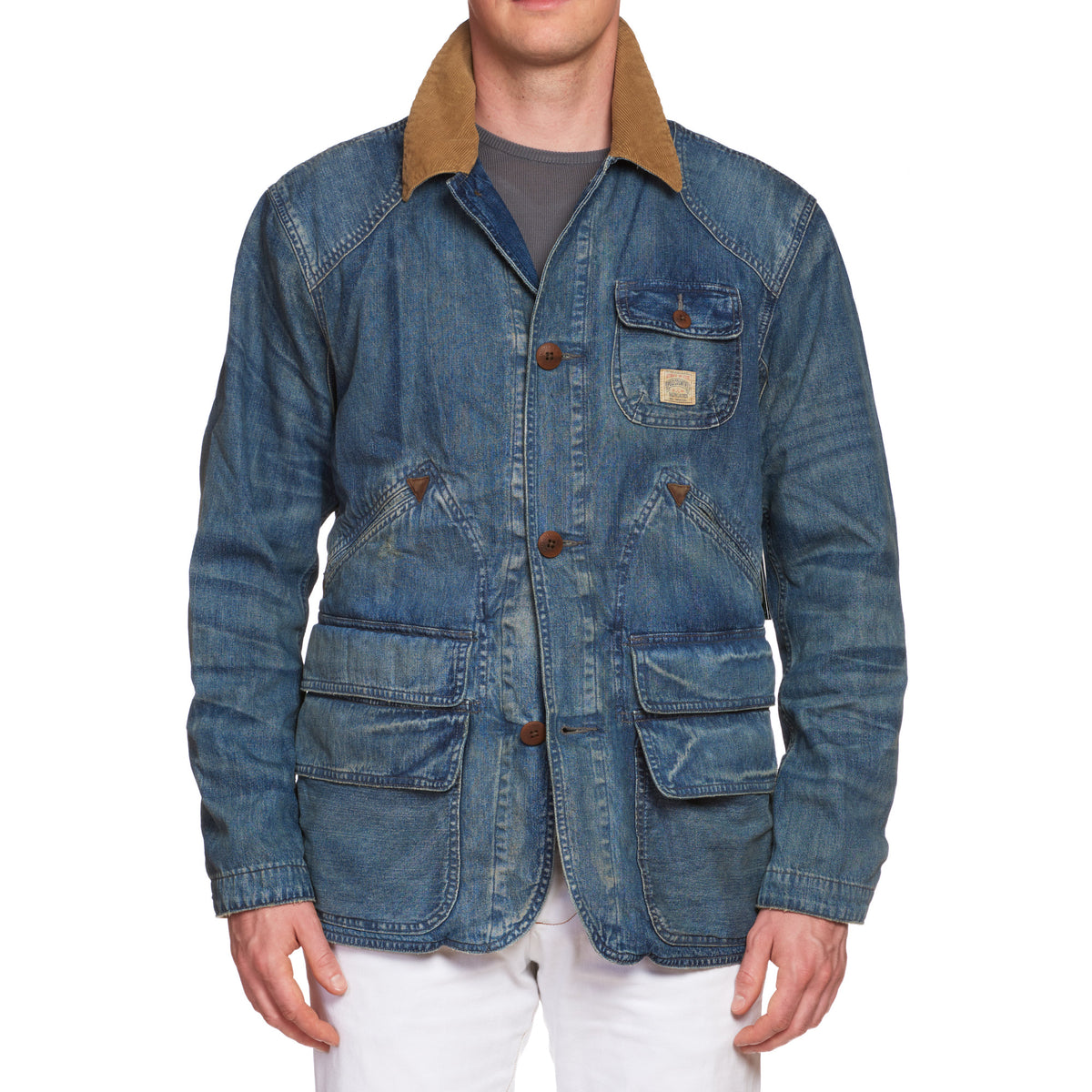 RALPH LAUREN POLO COUNTRY RRL Blue Denim Utility Jacket Removable