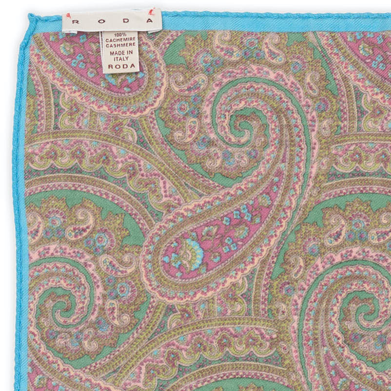 RODA Handmade Multicolor Paisley Cashmere Pocket Square NEW 31cm x 31cm