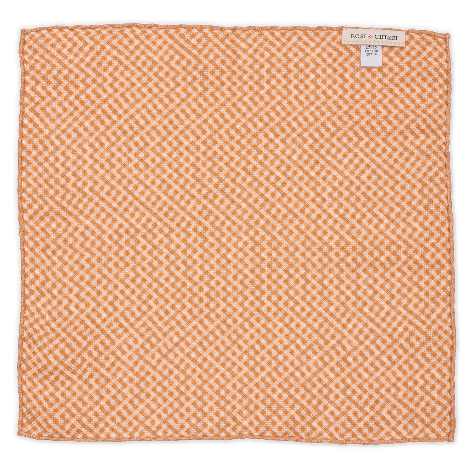 ROSI Handmade Coral Dot-Plaids Linen-Cotton Pocket Square NEW 31cm x 30cm