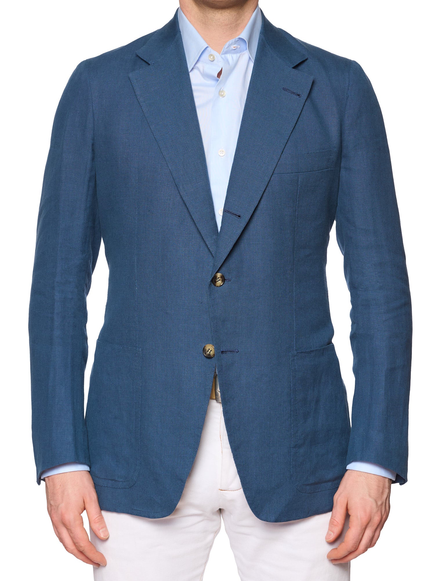 RUBINACCI LH Napoli Bespoke Blue Cotton-Linen-Mohair  Blazer Jacket EU 52 US 42