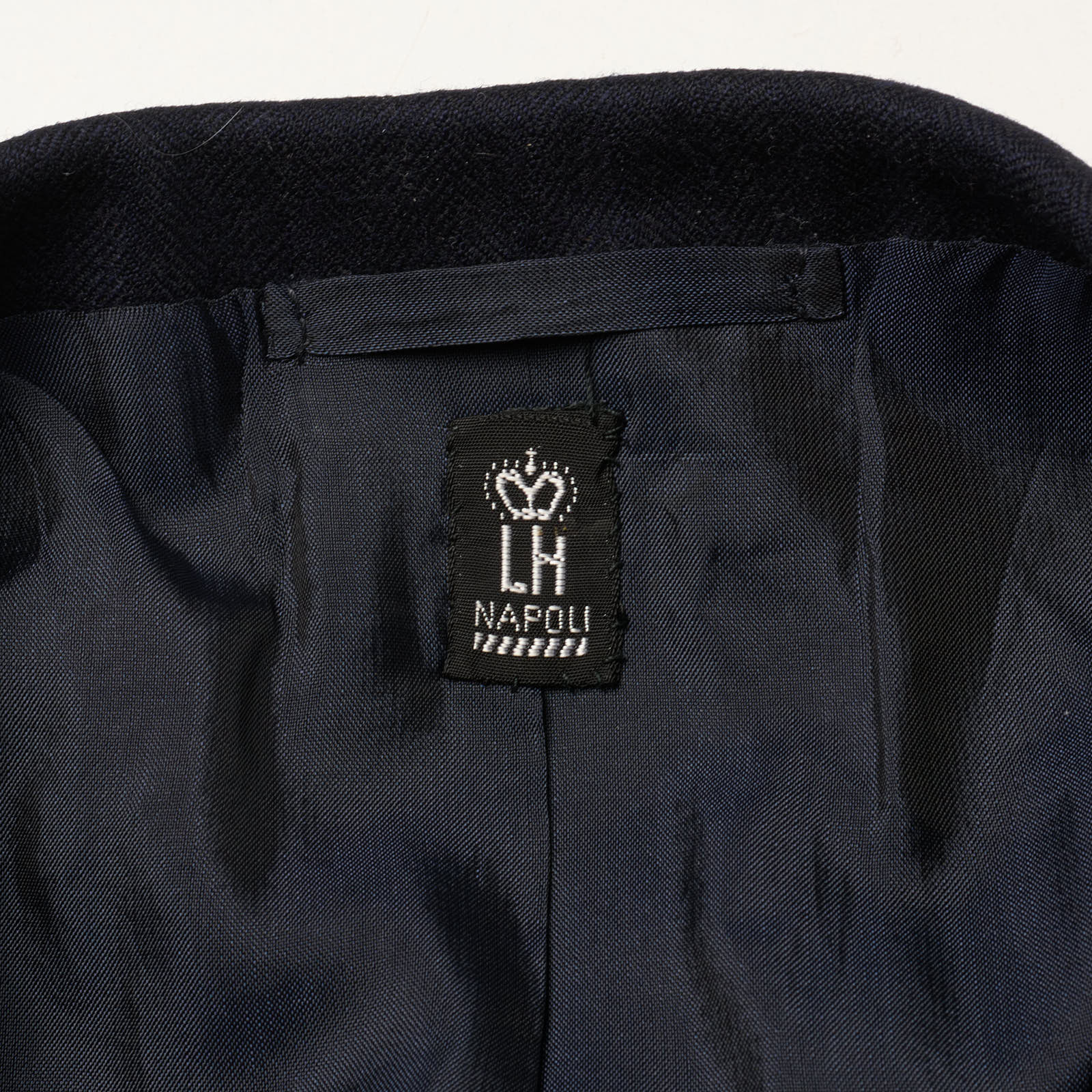RUBINACCI LH Bespoke Navy Blue Flannel Herringbone Wool Jacket EU 52 US 42
