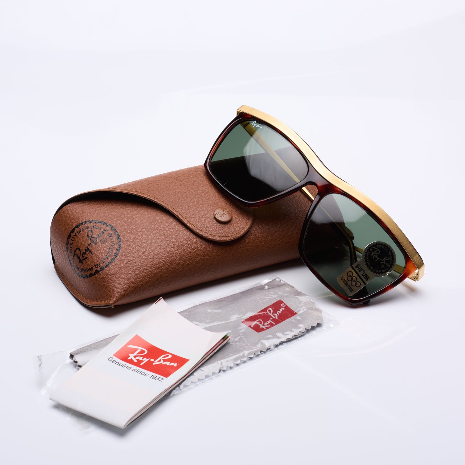 Rare B&L RAY BAN 1992 Tortoise-Gold Olympian III Sunglasses G-15 57mm NOS