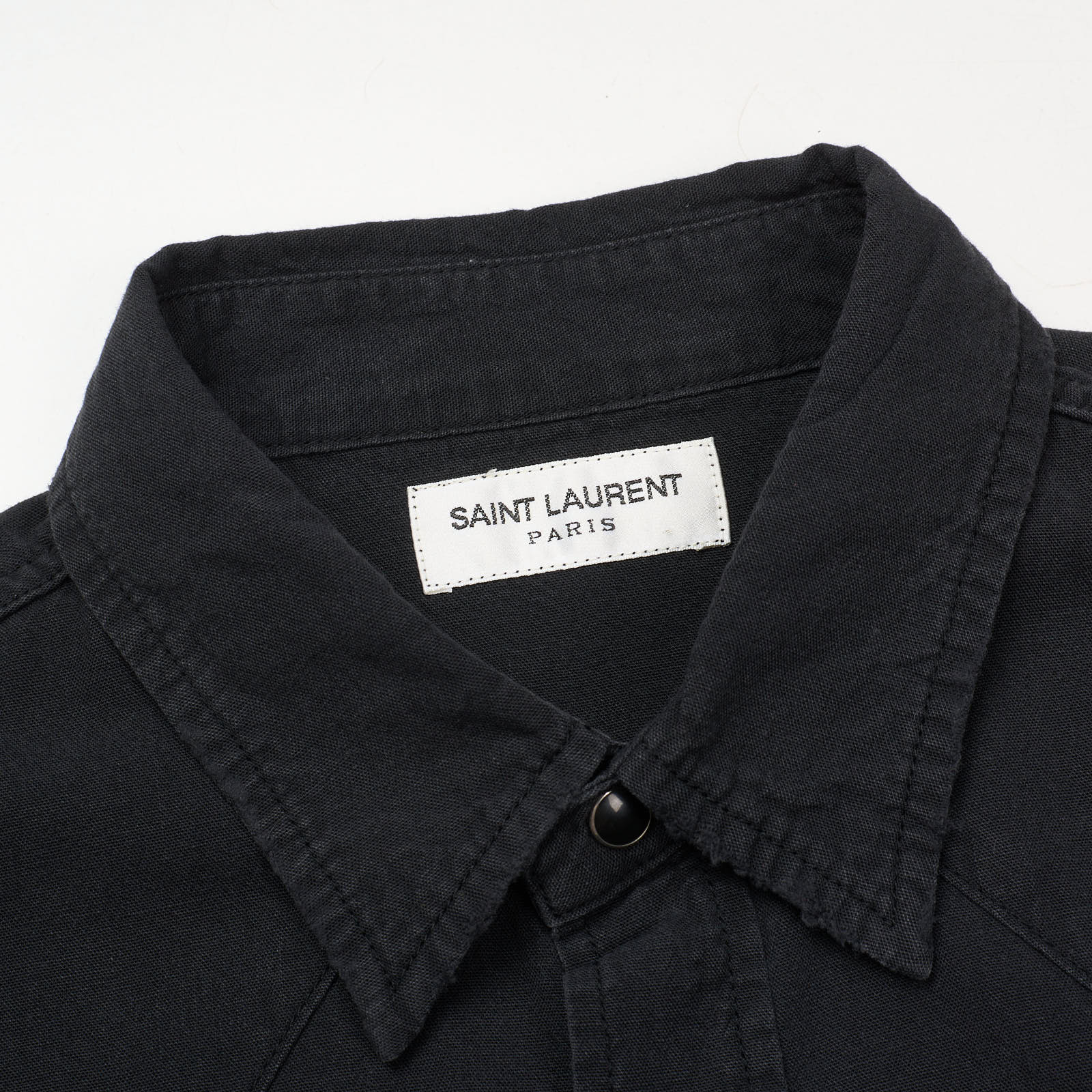 SAINT LAURENT PARIS Black Denim Cotton Classic Western Shirt NEW Size L Slim