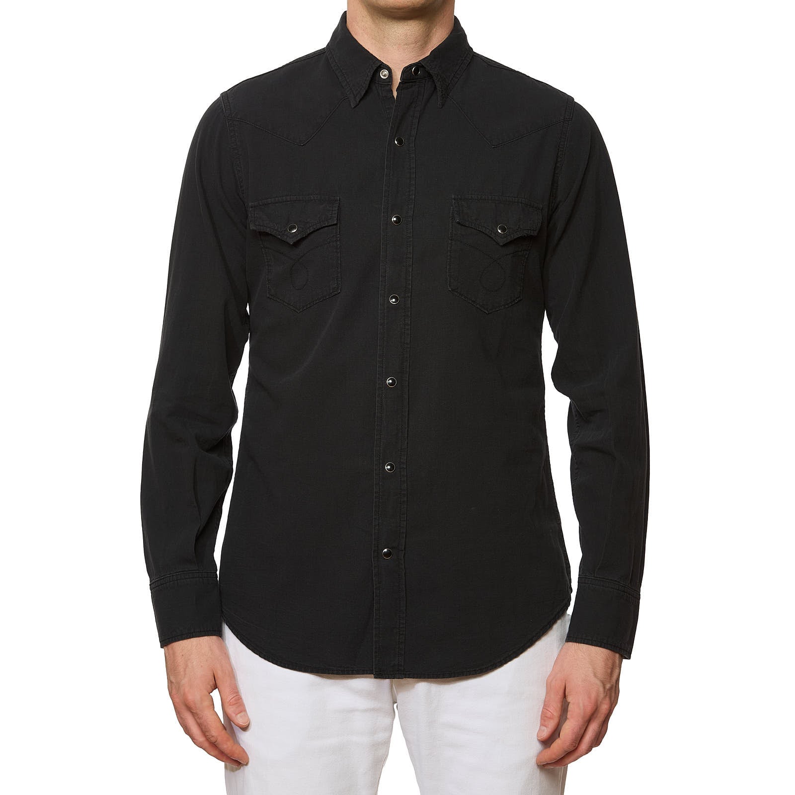 SAINT LAURENT PARIS Black Denim Cotton Classic Western Shirt NEW Size L Slim