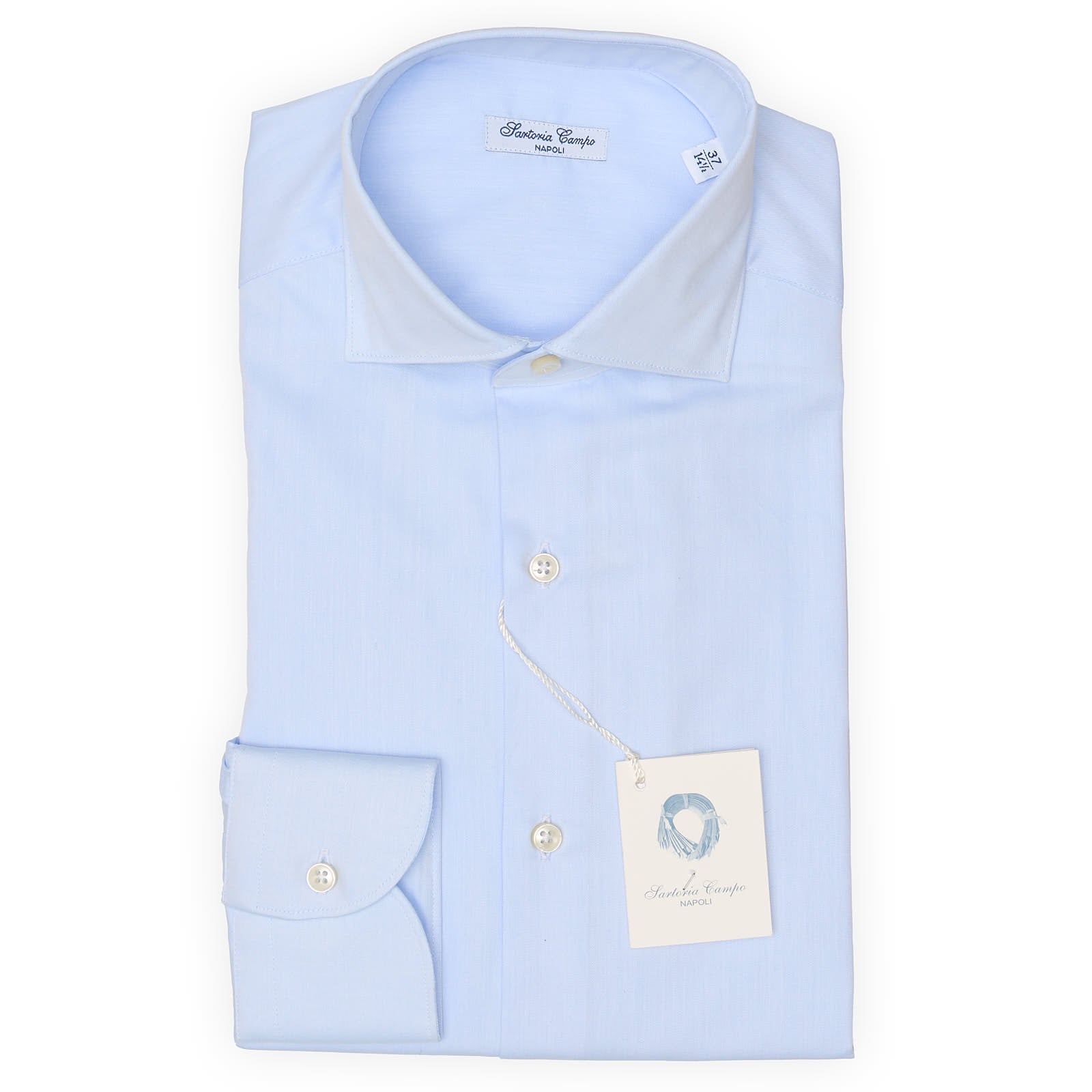 SARTORIA CAMPO Napoli Light Blue Broadcloth Cotton Dress Shirt NEW