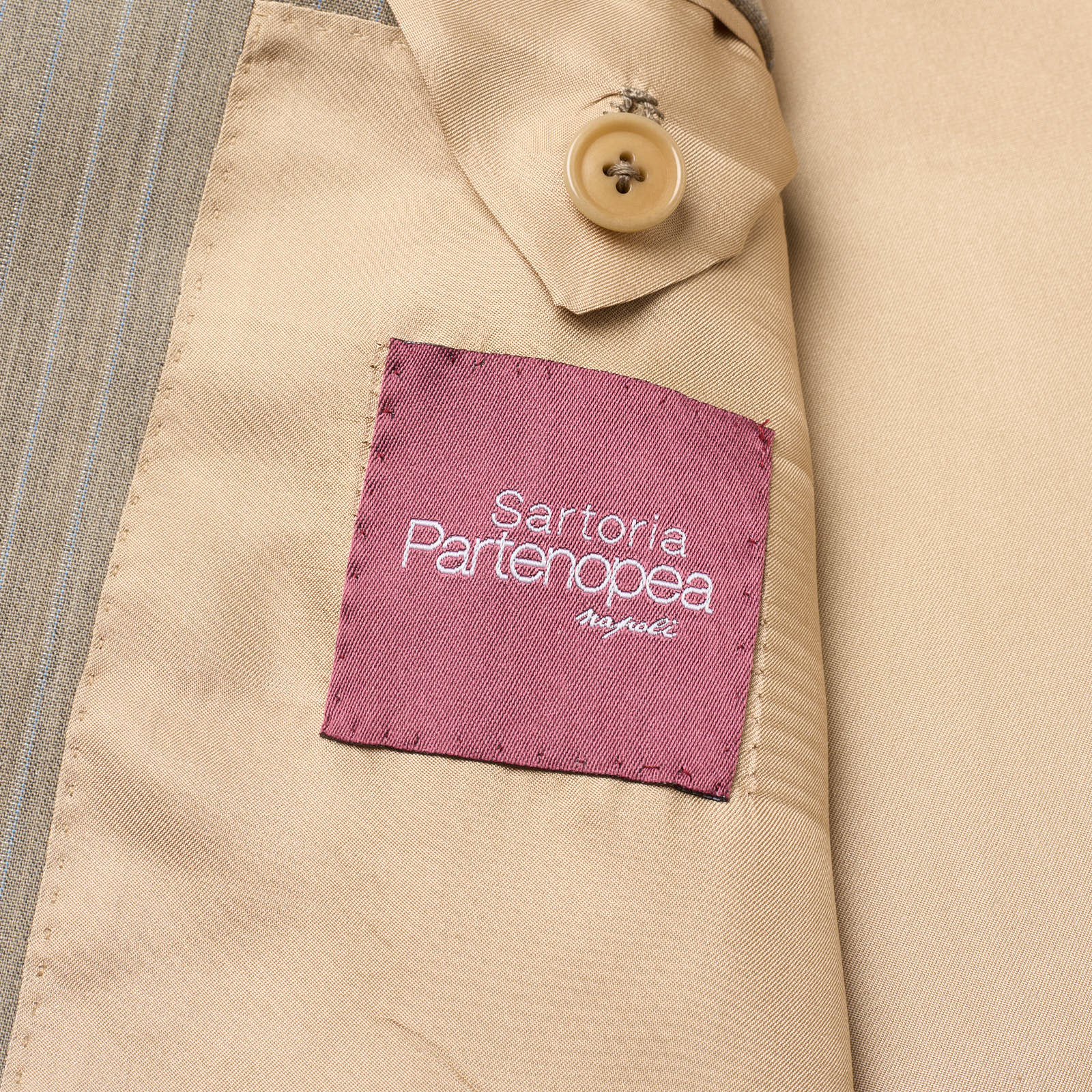 SARTORIA PARTENOPEA Beige Pinstripe Wool Handmade Suit EU 52 NEW US 42