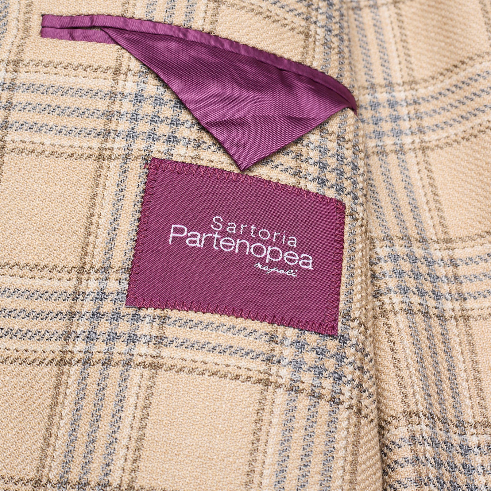 SARTORIA PARTENOPEA Beige Plaid Wool-Silk Jacket Blazer EU 48 NEW US 38 Current Model