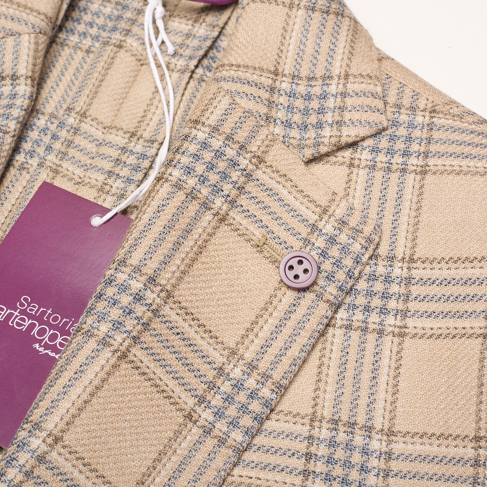 SARTORIA PARTENOPEA Beige Plaid Wool-Silk Jacket Blazer EU 48 NEW US 38 Current Model