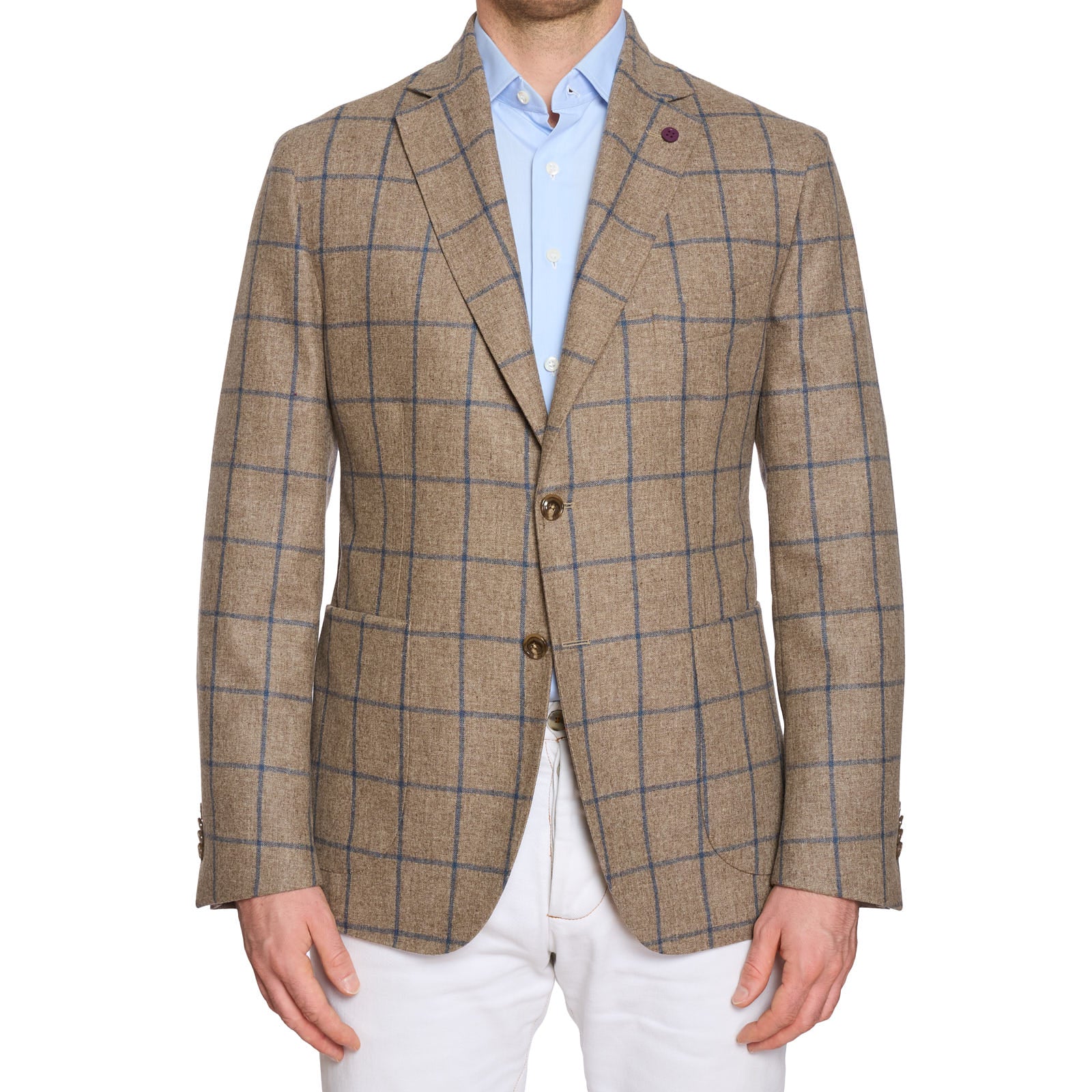 SARTORIA PARTENOPEA Beige Windowpane Wool-Cashmere Jacket Blazer EU 52 NEW US 42 Current Model