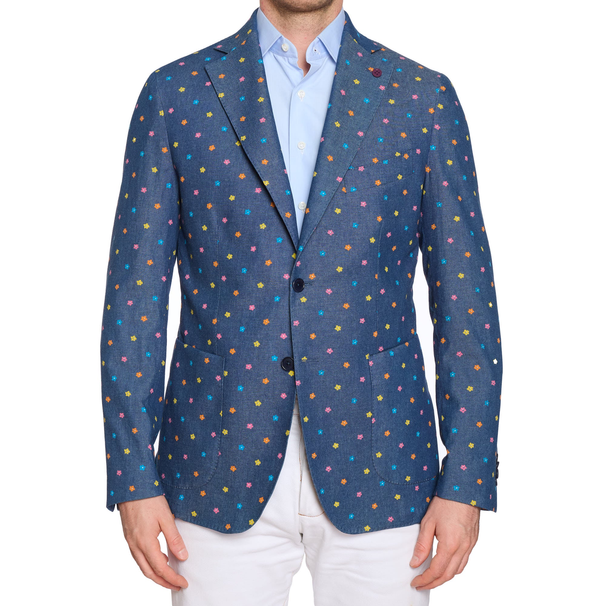 SARTORIA PARTENOPEA Blue Floral Denim Jacket Blazer EU 50 NEW US 40 Current Model