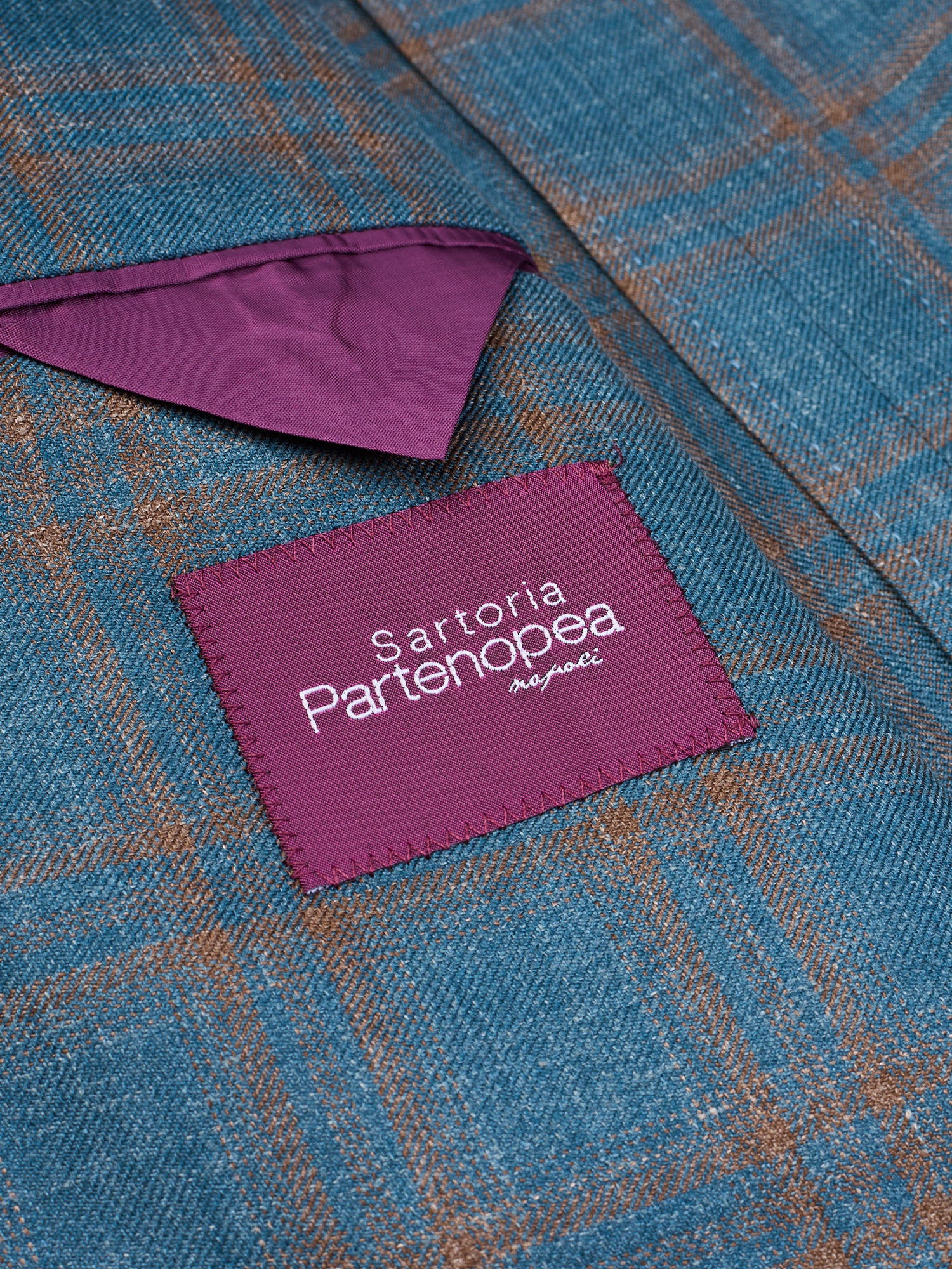 SARTORIA PARTENOPEA Blue Plaid Wool-Silk-Linen Jacket EU 50 NEW US 40 Current Model