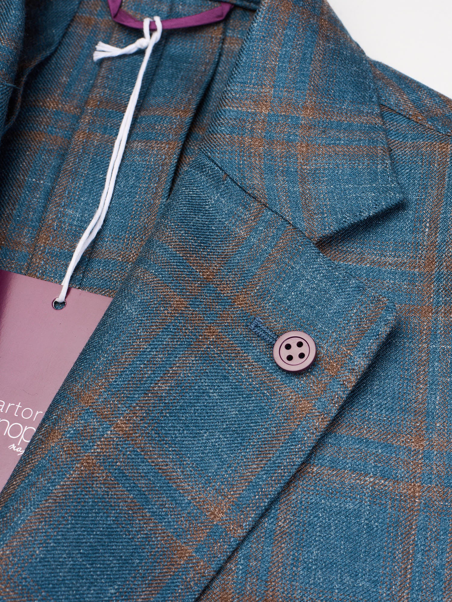 SARTORIA PARTENOPEA Blue Plaid Wool-Silk-Linen Jacket EU 50 NEW US 40 Current Model